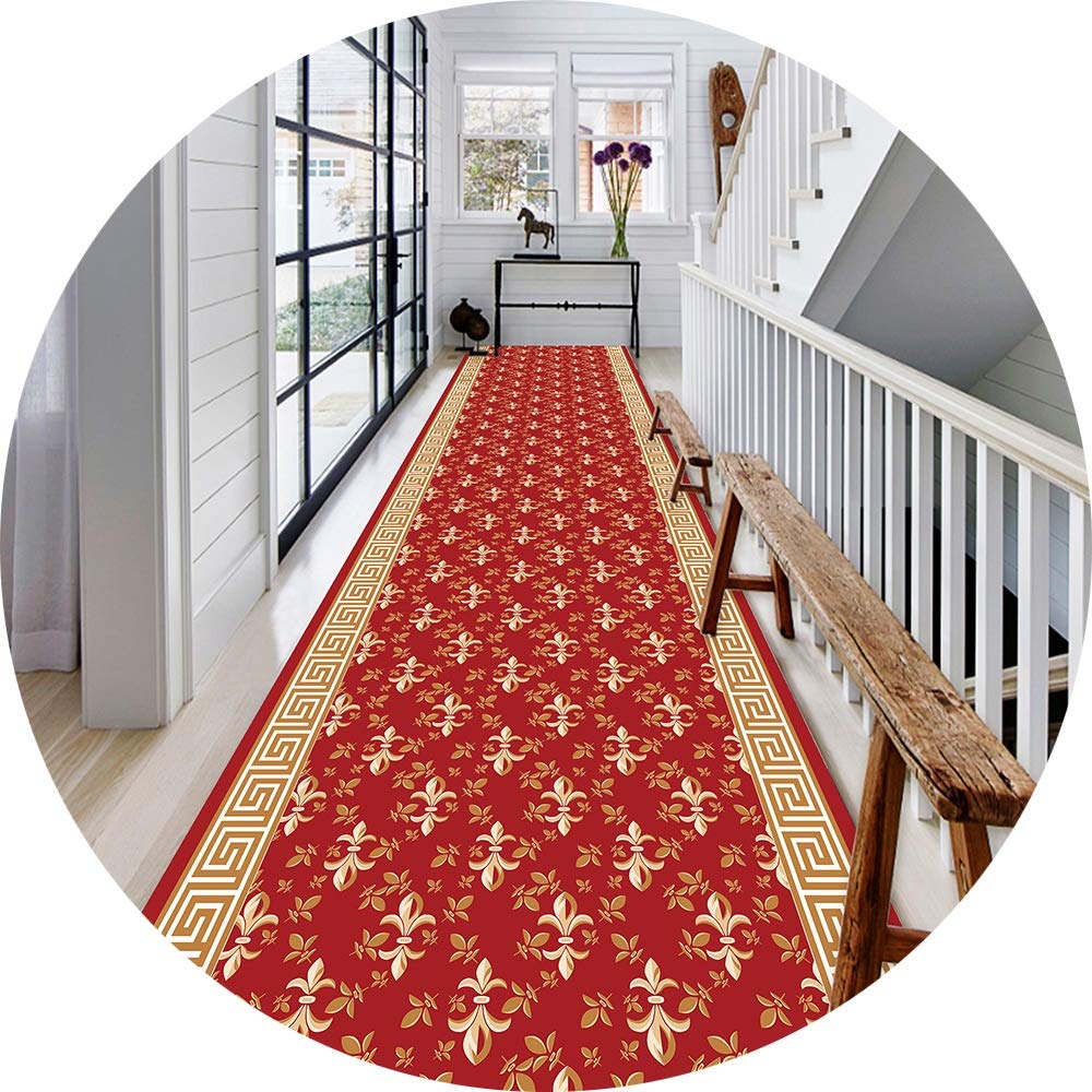 Tapis de passage rouge fleurs 3D couloir long lavable sur mesure