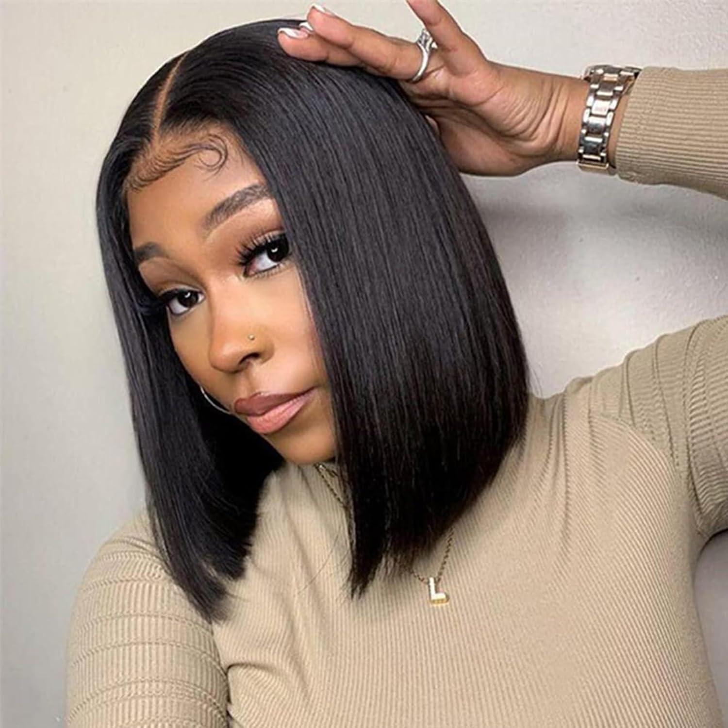 Bob Wig Human Hair Glueless Wigs Human Hair Pre Plucked Pre Cut 5x5 HD Lace Closure Wigs Middle Part Glueless Wigs Short Bob Straight Wigs For Black Women Natural Color 10inch