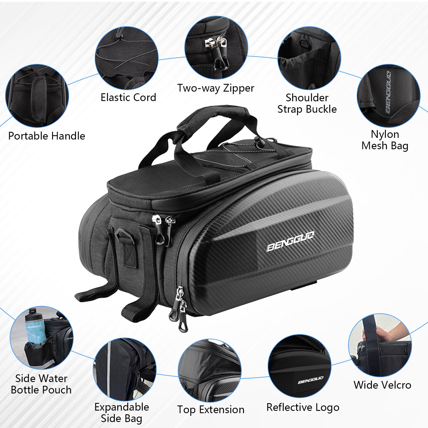 Alforja de bicicleta para portaequipajes, 30 L, escalable, impermeable y reflectante, con correa para el hombro y varios compartimentos, bolsa multifuncional para el asiento trasero para ciclismo