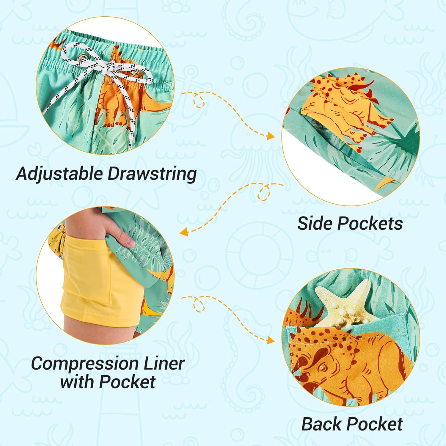 American Trends Boys Swim Trunks Boys Bathing Suit Toddler Swimsuit Quick Dry Light UPF 50+ Kids Swimsuits - Image 5