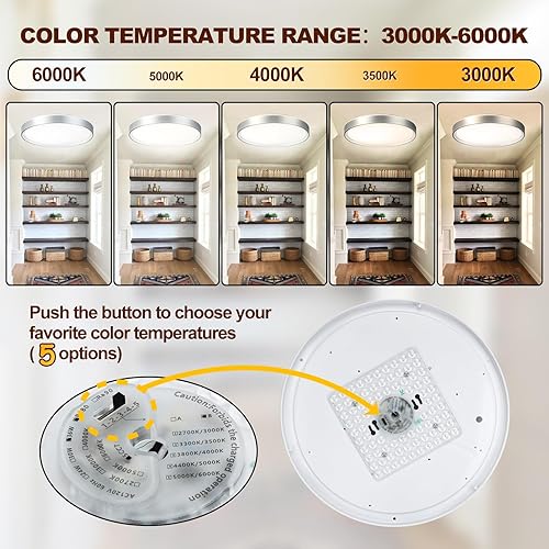 Miniatura 3 de DLLT - Lámpara de techo redonda de cristal de 45 W, moderna lámpara LED regulable cerca del techo, lámpara de techo plateada de 20 pulgadas para