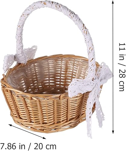 Vista 5 de Cabilock Cesta tejida de 11 pulgadas con asa de encaje, cesta rústica hecha a mano para ceremonias, arreglo floral bohemio vintage y almacenamiento
