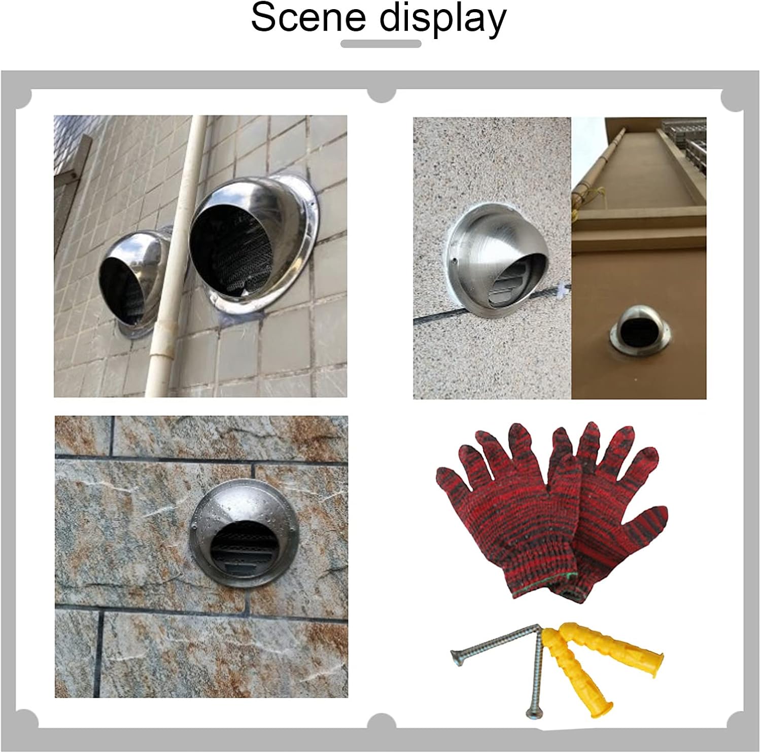Round Vent Duct Cover 304 Stainless Steel Air Vents 7.5" 9.4" 11.4" Duct Opening Size Wall Air Soffit Vents Round Bull Nosed External Extractor Built-in Scree,150mm