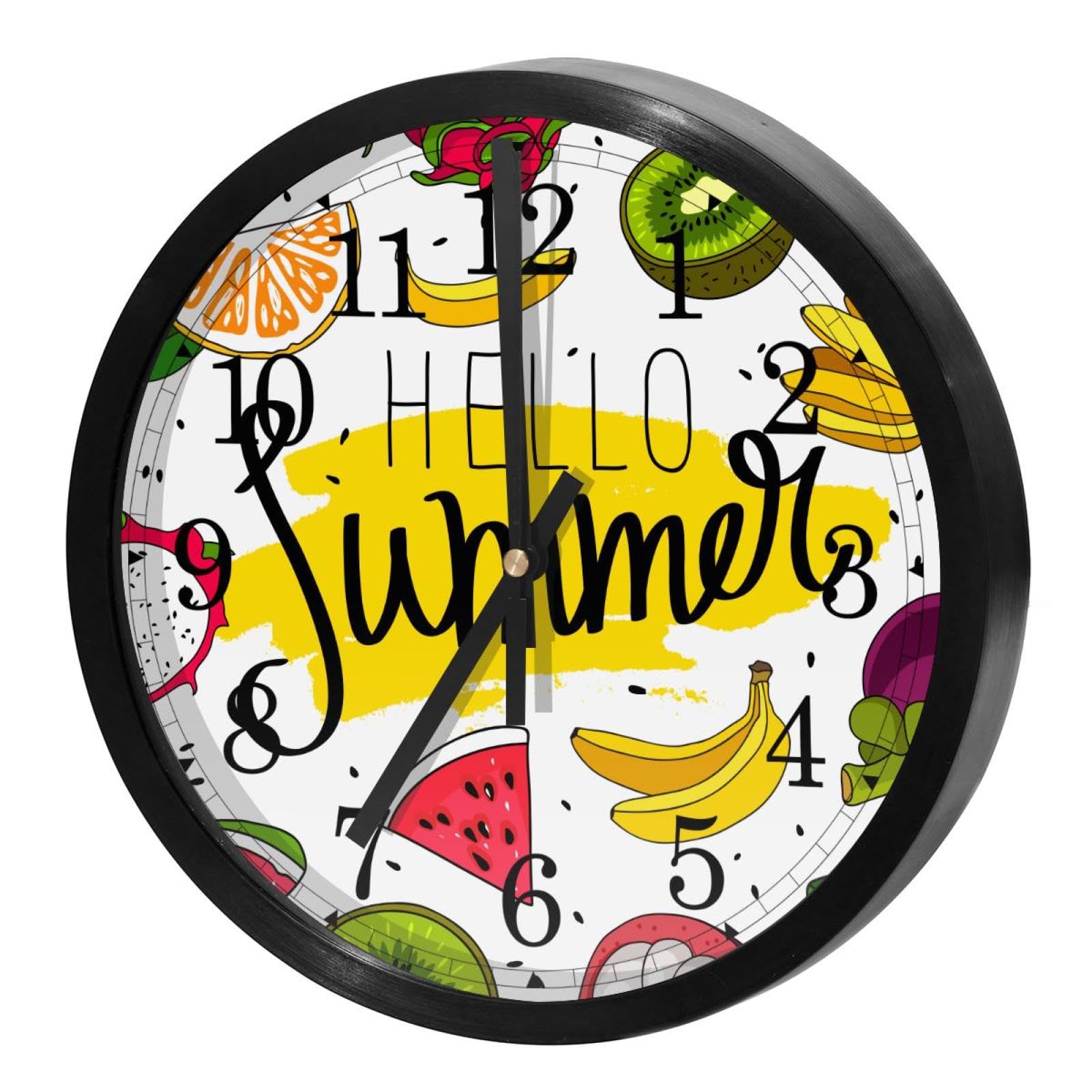 Horloge murale sans tic-tac Hello Summer Fruit pour chambre enfant et école