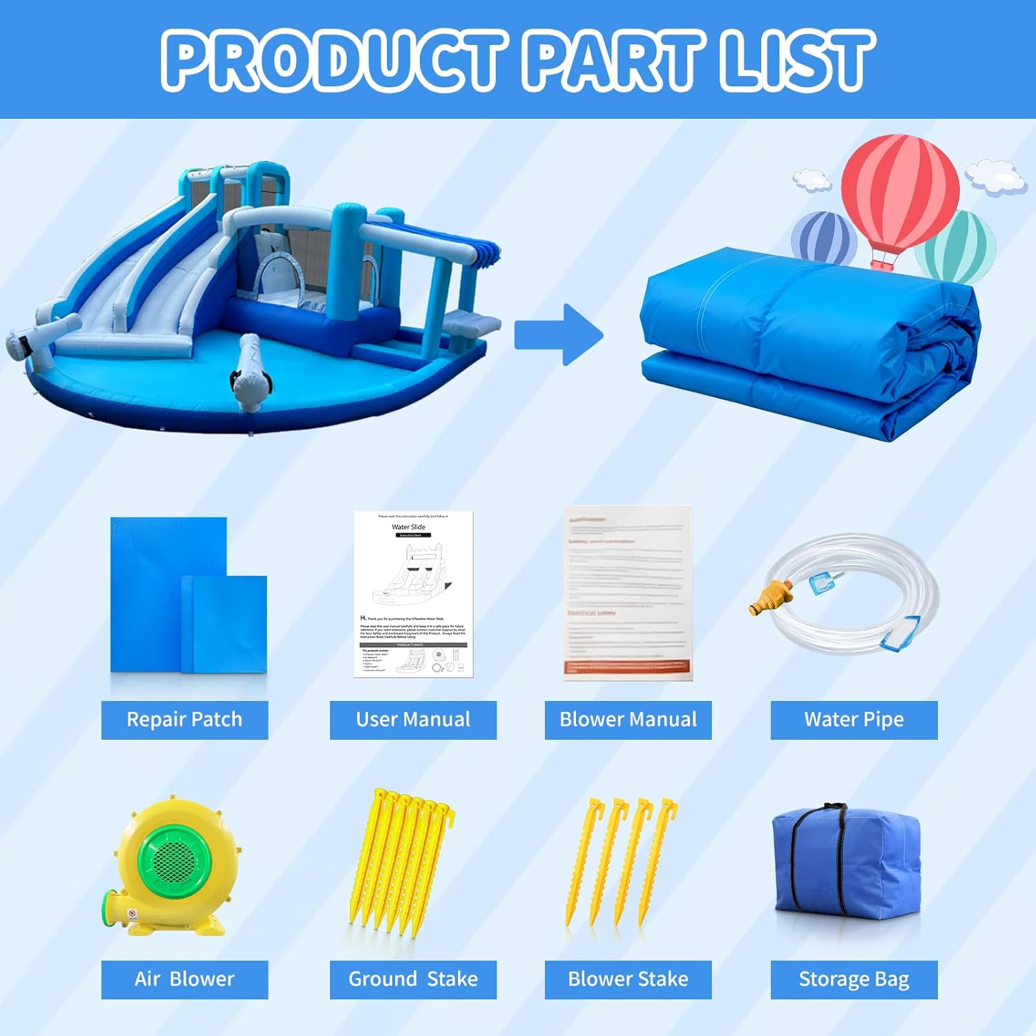 Inflatable Bounce House Water Slide Water Park, Kids Bouncy House for Kids 3-12 with Dual Slide, Outdoor & Indoor, with 550W Powerful Blower Included (Dual Slide Water Park)