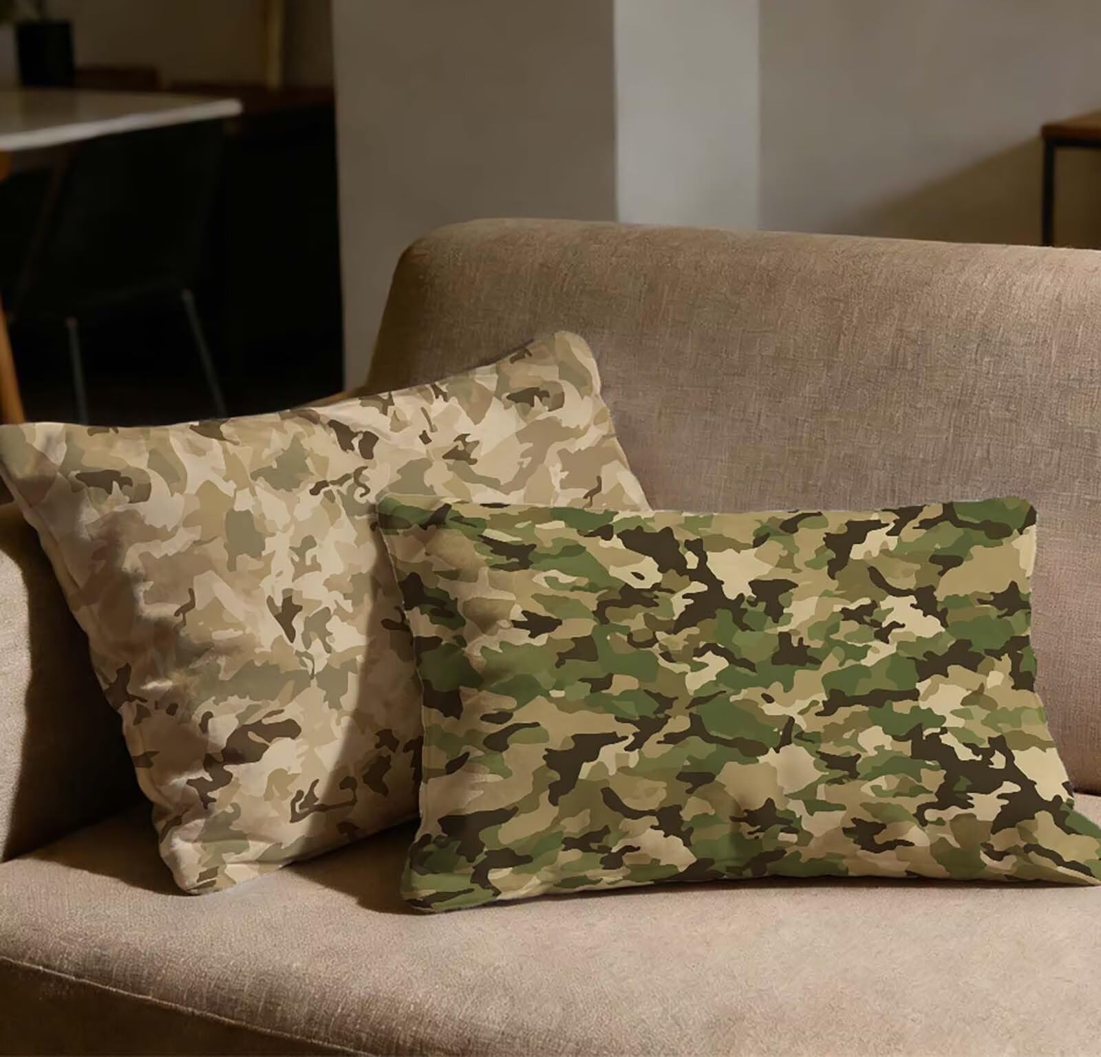 Coussin camouflage vert sauge 60x80 avec fermeture éclair invisible en velours lot de 2