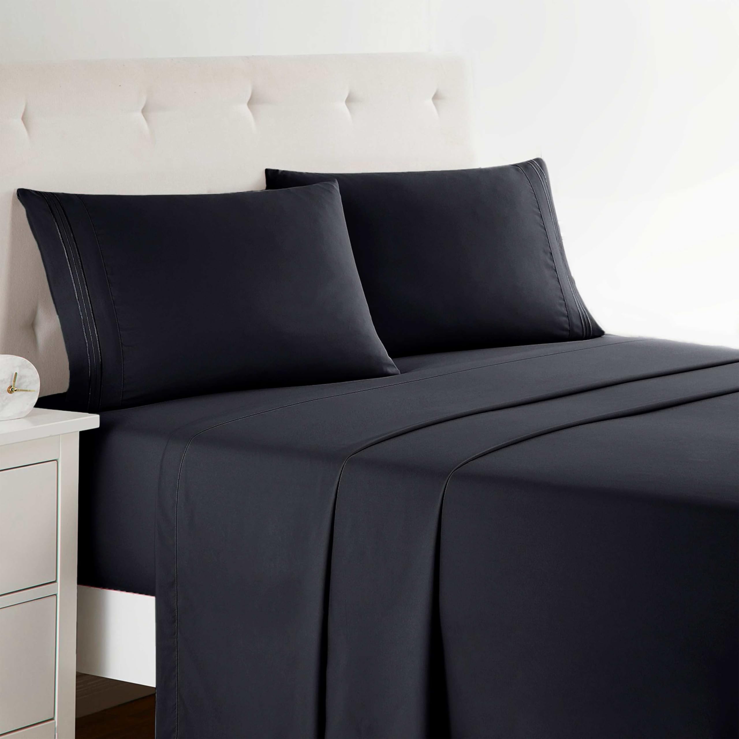 Clara Clark Premier 1800 Collection 4pc Bed Sheet Set - Full (Double) Size, Black,