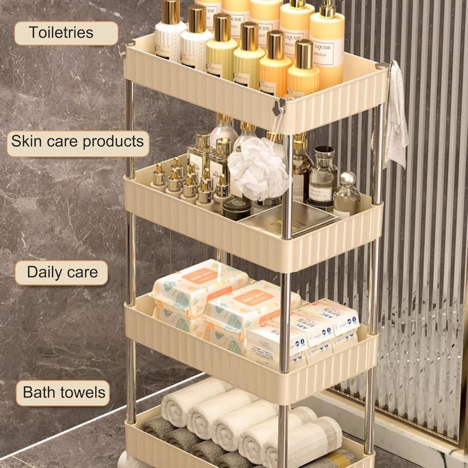 Schmaler Rollwagen, Badezimmer-Organizer, Heim- und Küchenutensilien, ideal für Wäsche und Organisation (35 x 15 x 60 cm)