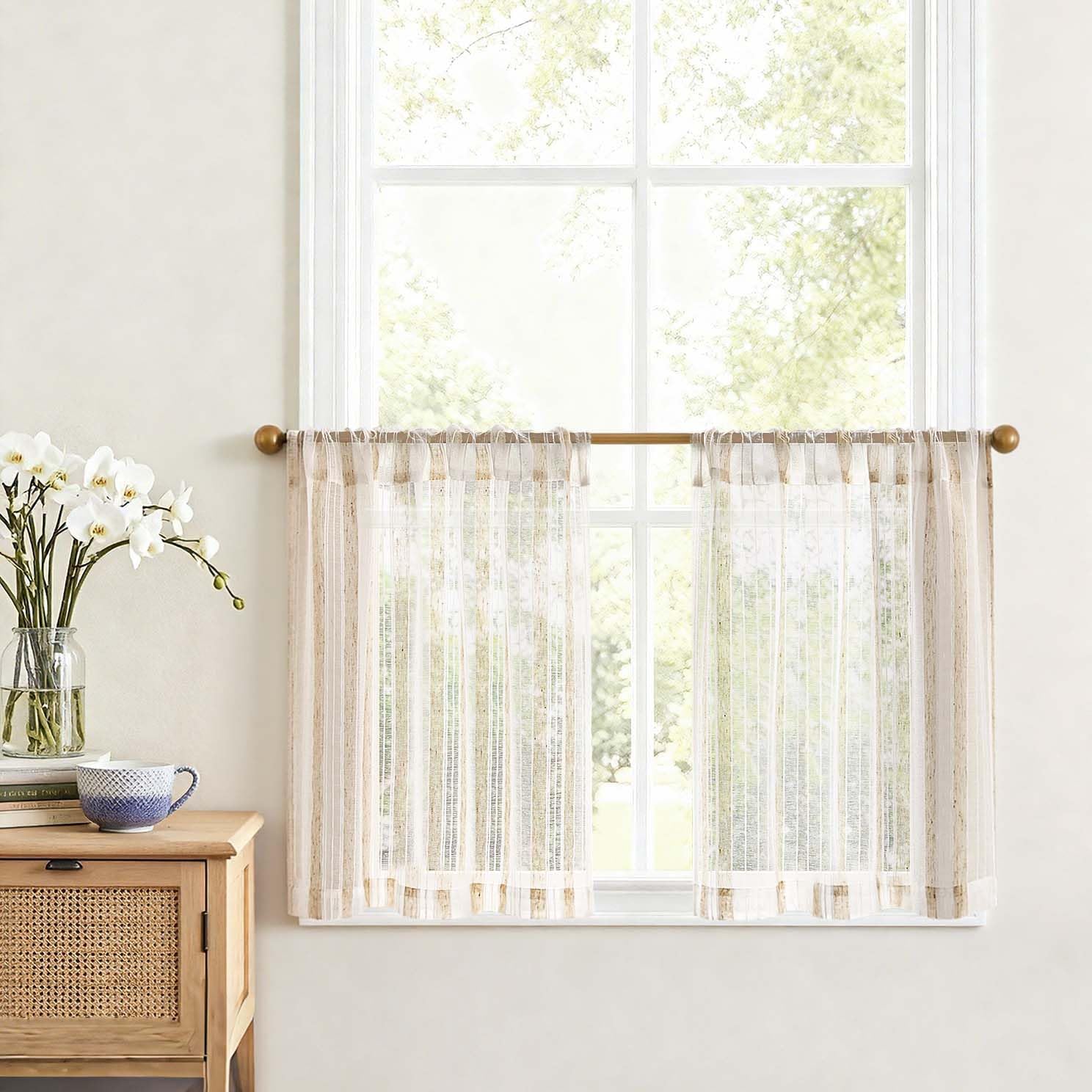 VANGAO Voile Scheibengardine Transparente Bistrogardine Sheer Unifarbige Tunnelzug Küchenvorhang
