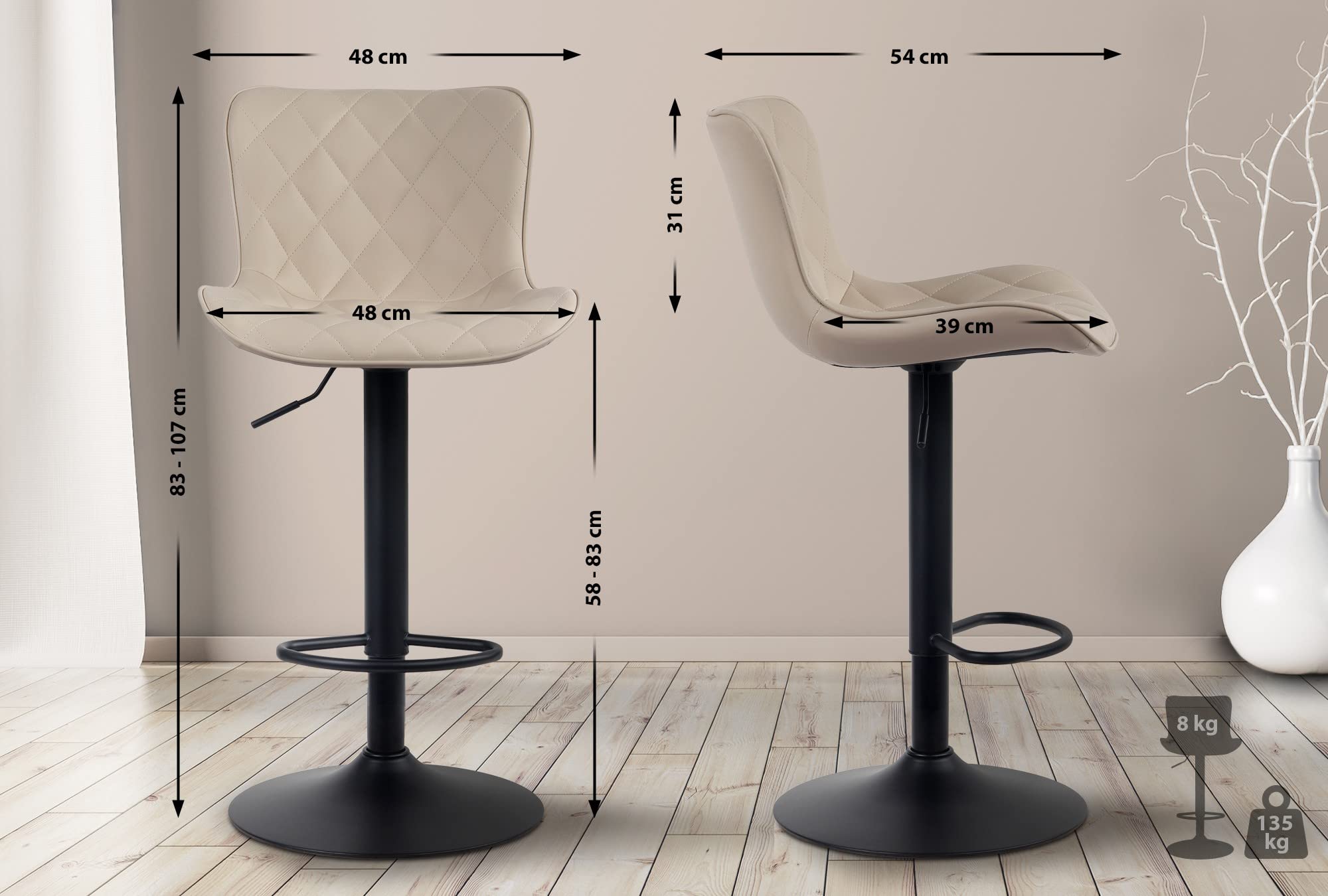 CLP Set van 2 Barkruk Jerry zwart Frame - Stof - creme | Leen Bakker
