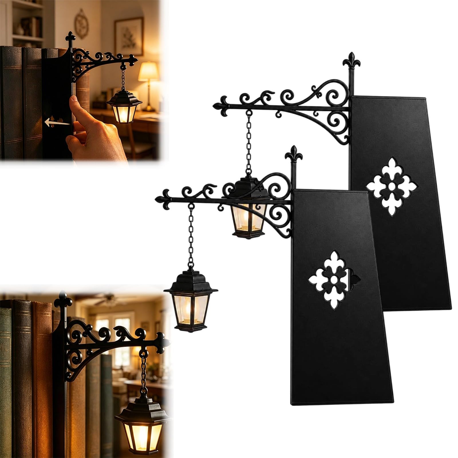 Vintage Hanging LED Bookshelf Lamp with Bookend-Style Base, 2 Pcs