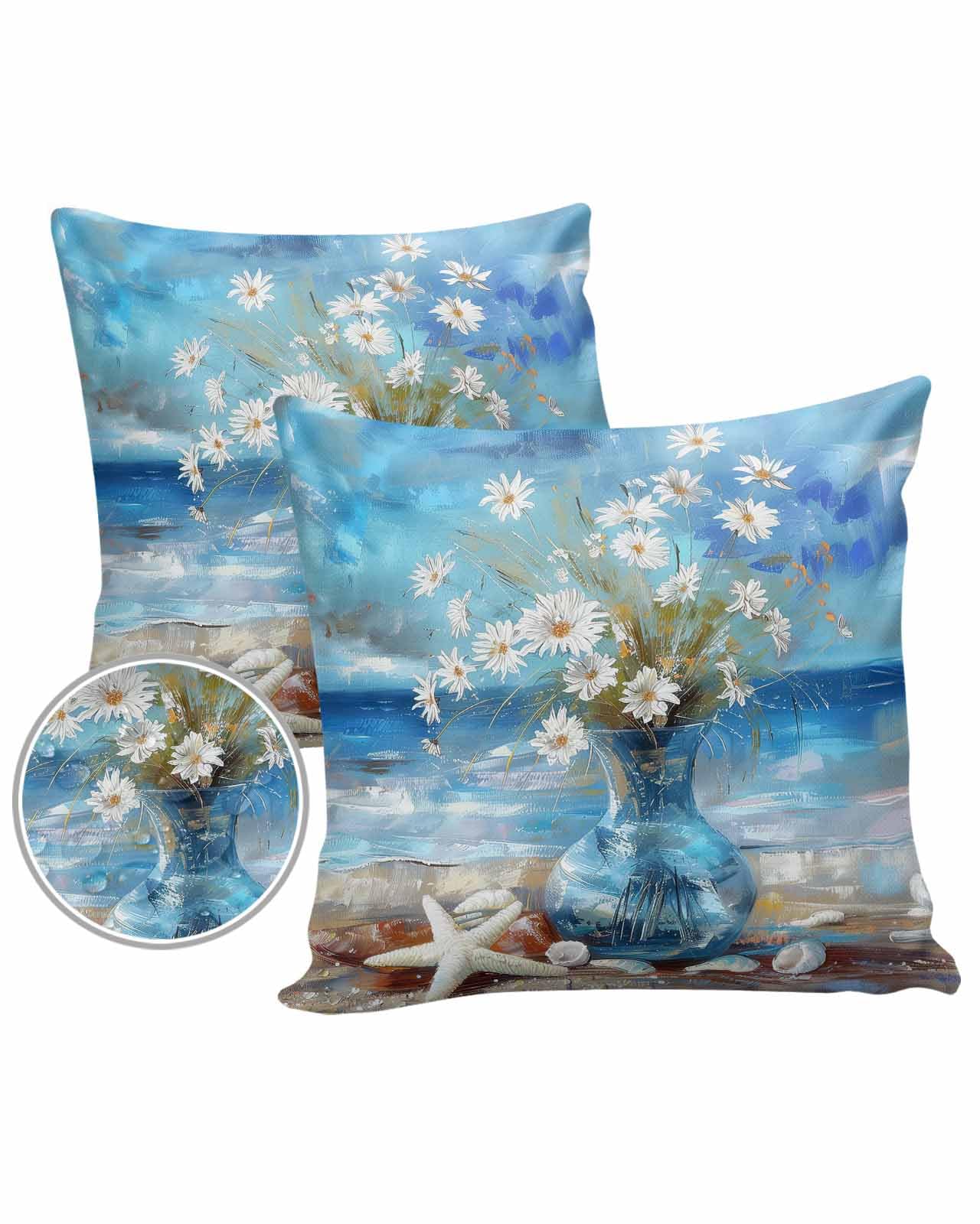 Floral Blue Outdoor Pillow Covers Waterproof,All Weather Cushion Case Set of 2 Decorative Pillowcases for Sofa Couch Bed Decor Patio Furniture 24