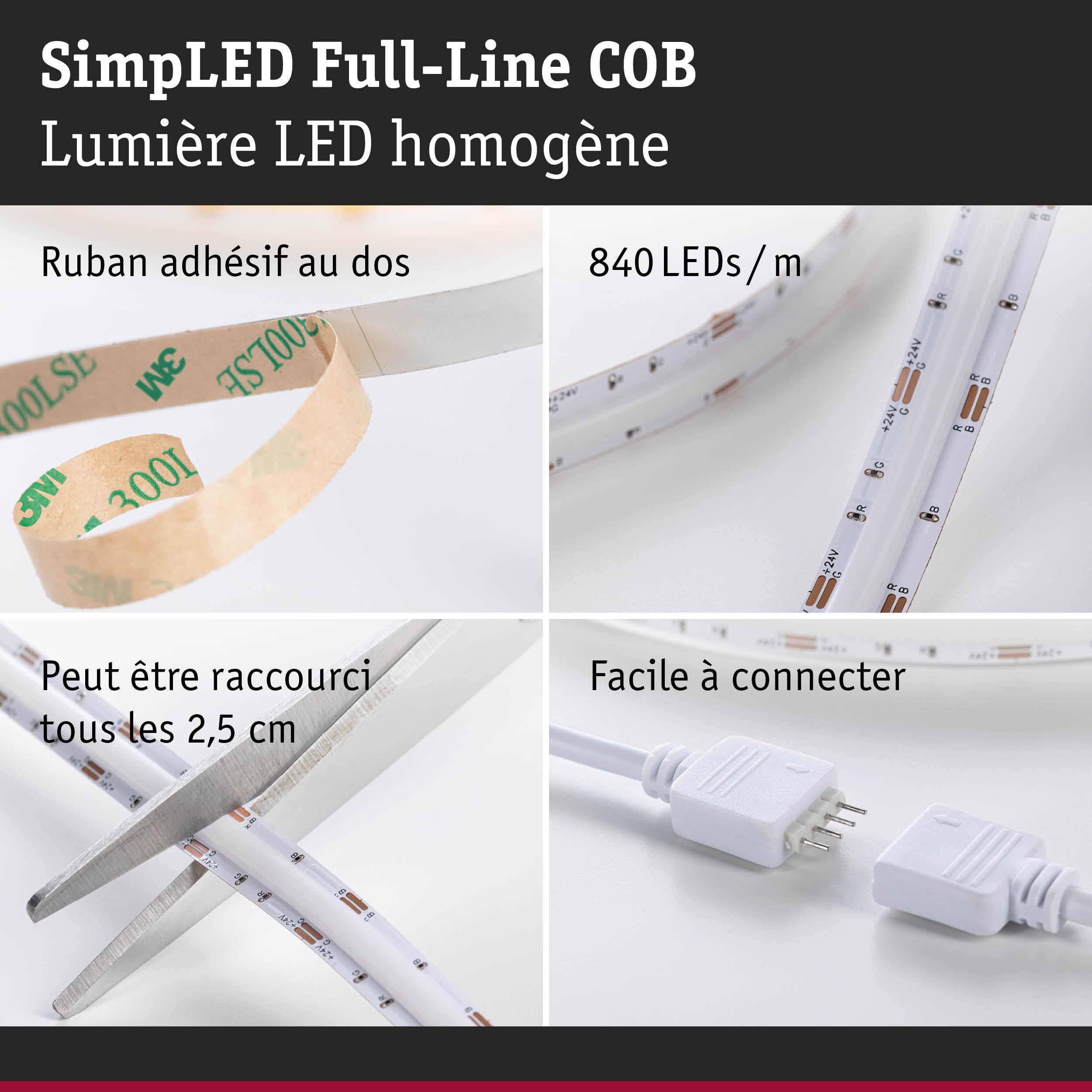 Paulmann SimpLED LED Stripe Full-Line COB kits complets 5m 14,5W 140lm/m 840 LEDs/m RGB 24VA 79569