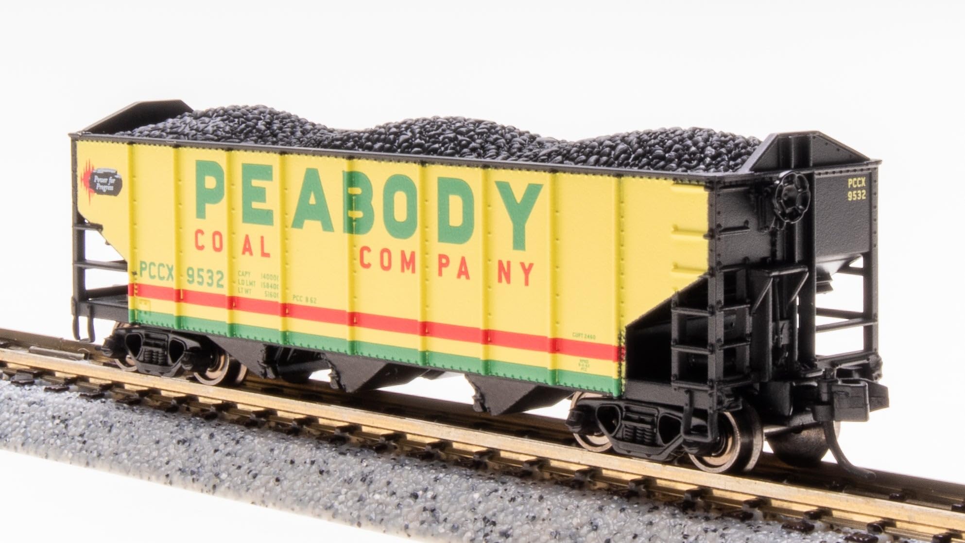 Broadway Limited 7163 3-Bay Hopper, Peabody Coal, Yellow/Green/Red, 2-Pack B, N (Fantasy Paint Scheme)