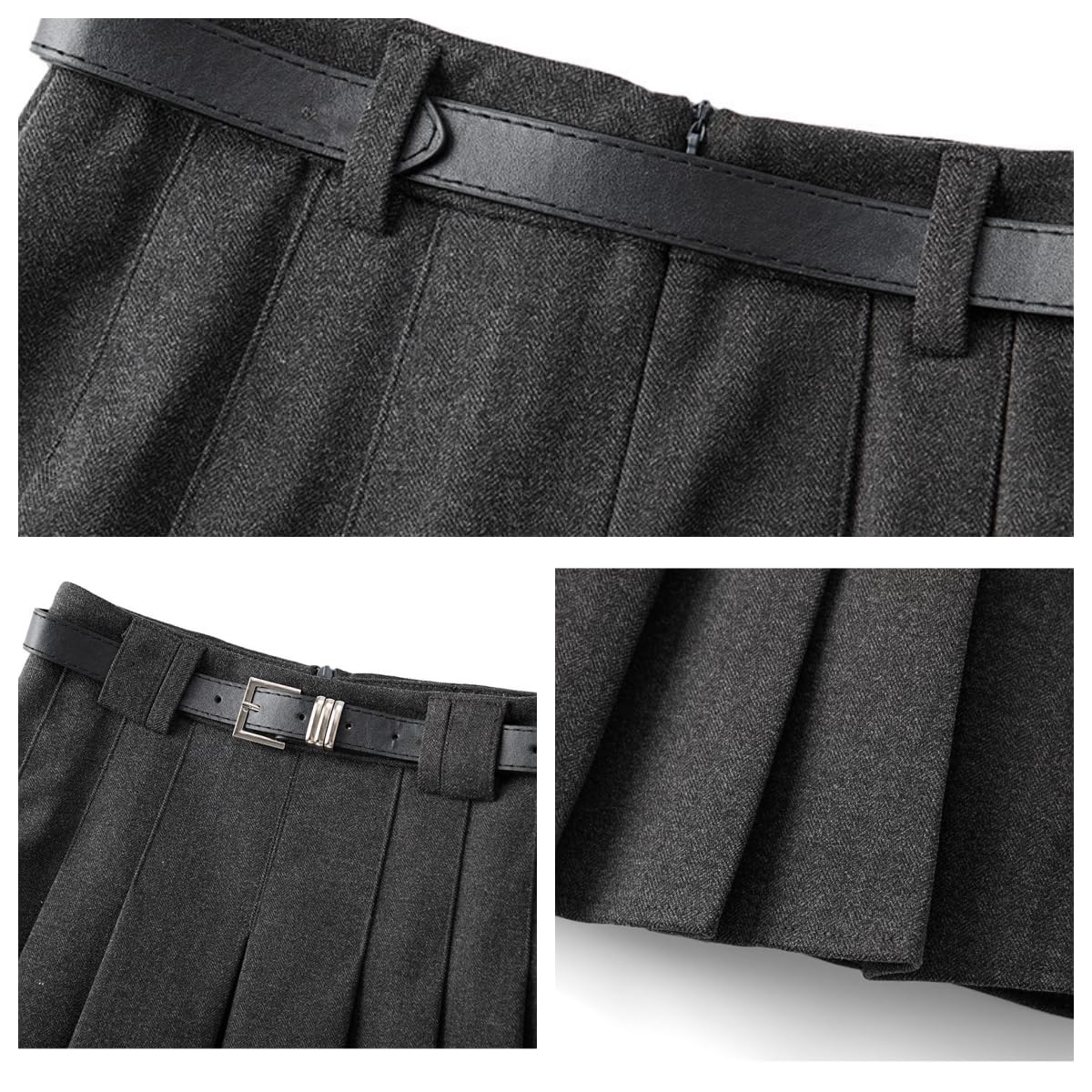 Gonne Donna Minigonna Plissettate in Lana Vita Alta Svasate a Trapezio Stile Preppy Autunno Inverno Gonna Skater in Lana Tinta Unita con Cintura