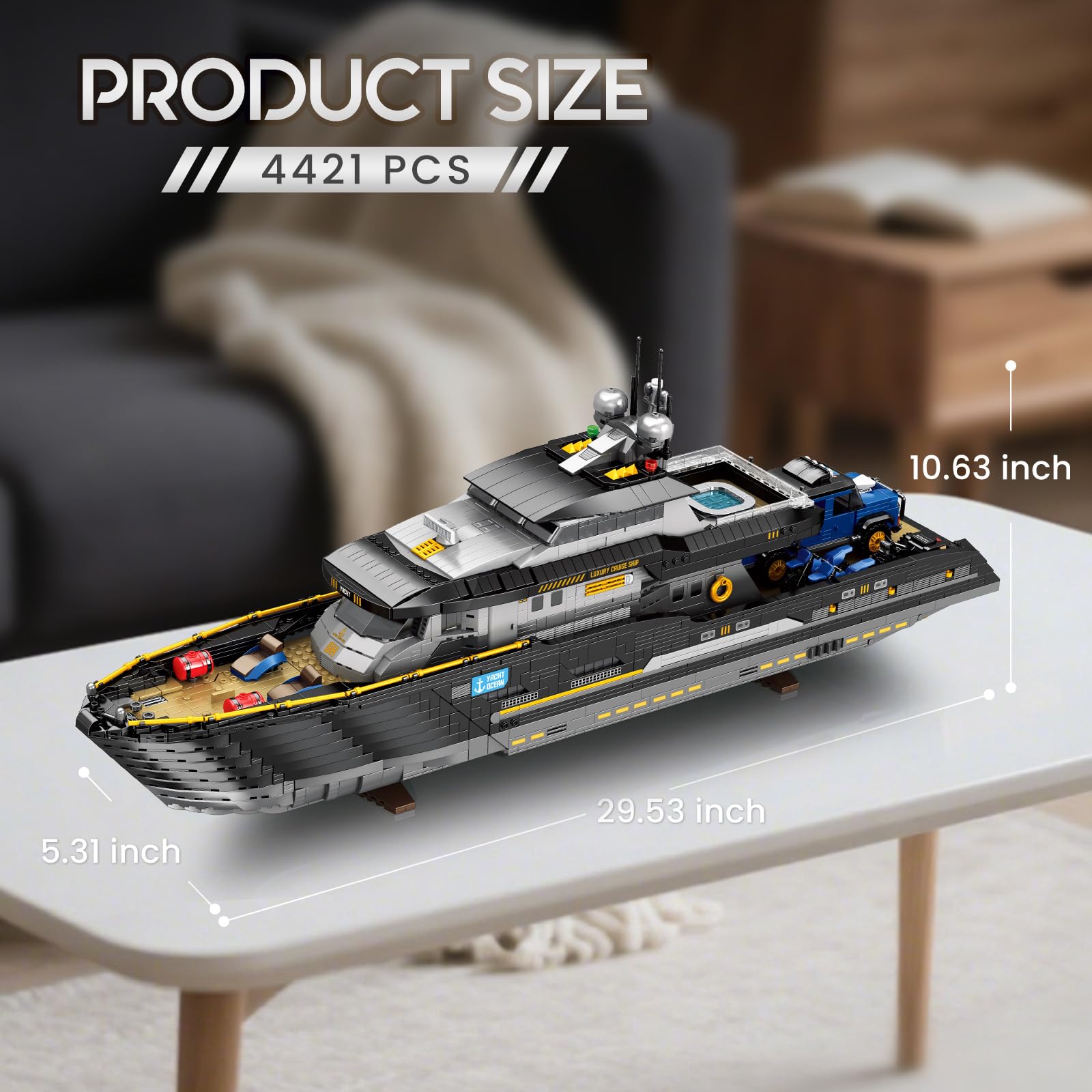 Reobrix 66103 Lük Yat Bausatz für Erwachsene, XXL Klemmbausteine Schiff | Luxus-Schiffsmodell, Mehrstöckiges Innendesign, Modulare Yachtmodell, Luxus-Yacht Modellbausatz, Sammlermodell, 4421 Teile