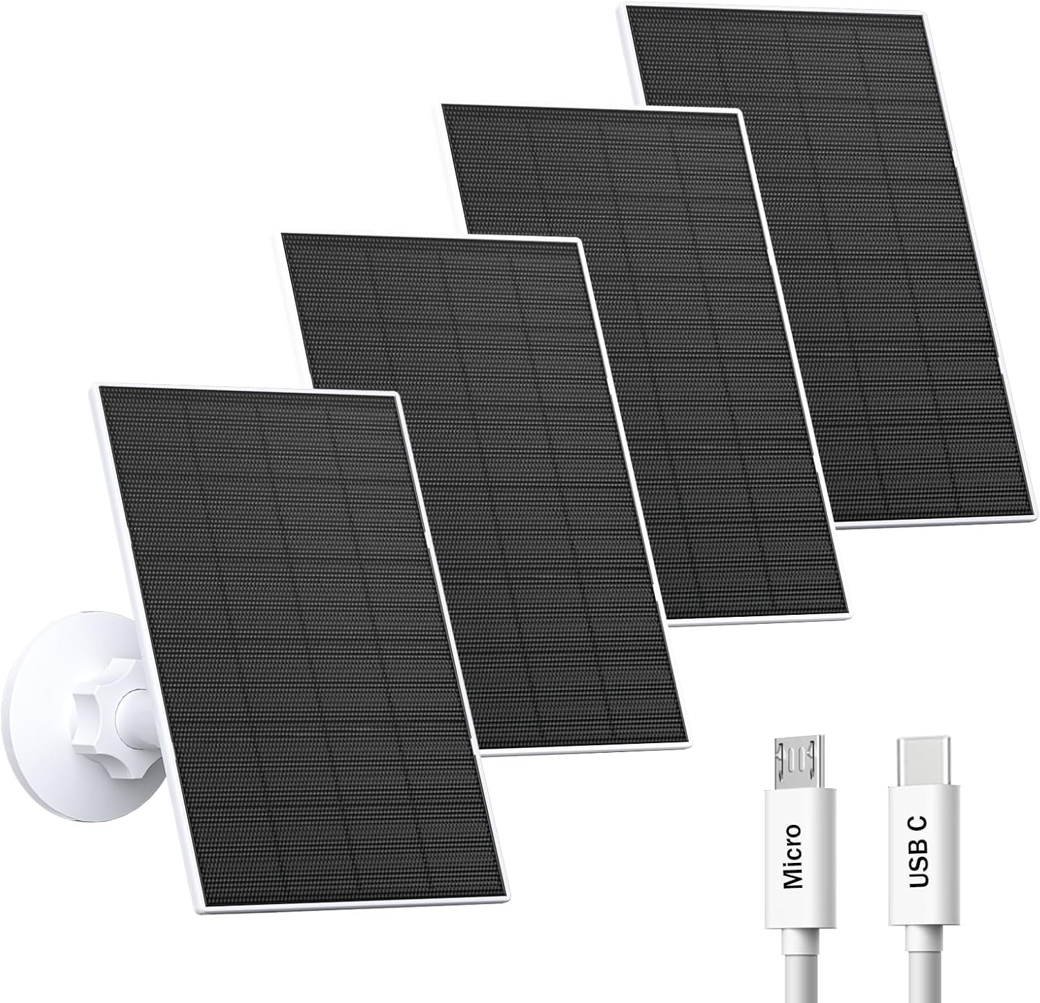 2W Solar Panel for Security Camera Outdoor, USB/USB-C Charger with IP65 Waterproof, 360° Adjustable Mount & 7.2ft Cable, Compatible with Rechargeable Battery Cameras (4 Pack, White)