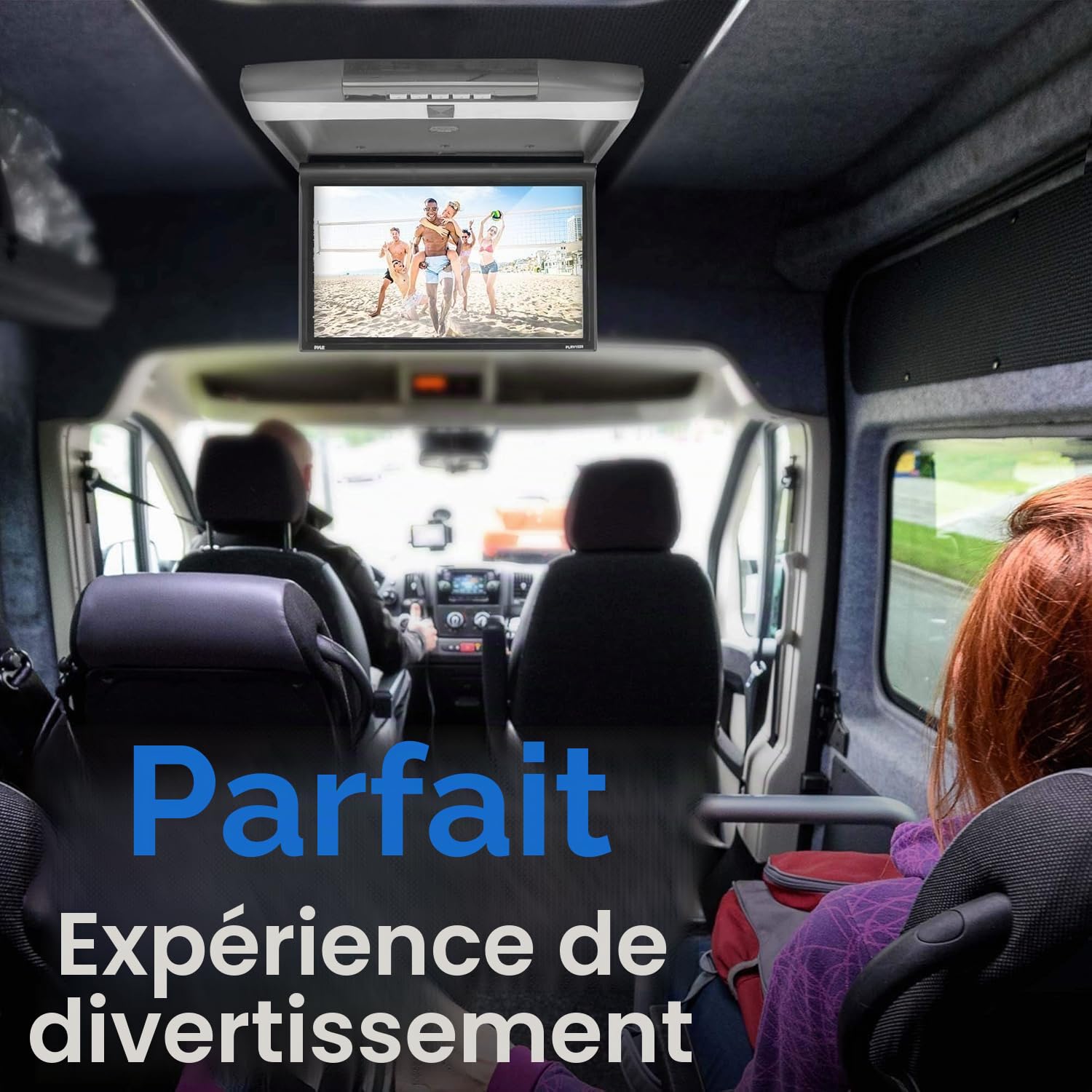 Pyle Écran Plafonnier Voiture 15,6 pouces1680x800 – Moniteur Flip Down avec HDMI USB SD, IR et FM Transmetteur, Lecteur Multimédia, Haut-Parleurs Stéréo Intégrés