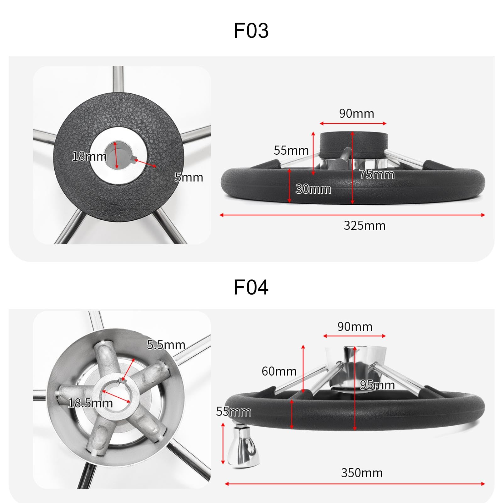 Volante Barca Acciaio Inox Stabilità Navale Sterzo Antiscivolo Presa Ergonomica Direzione Solida Adatto a Yacht Mare Barche da Pesca, 35 Cm con Maniglia
