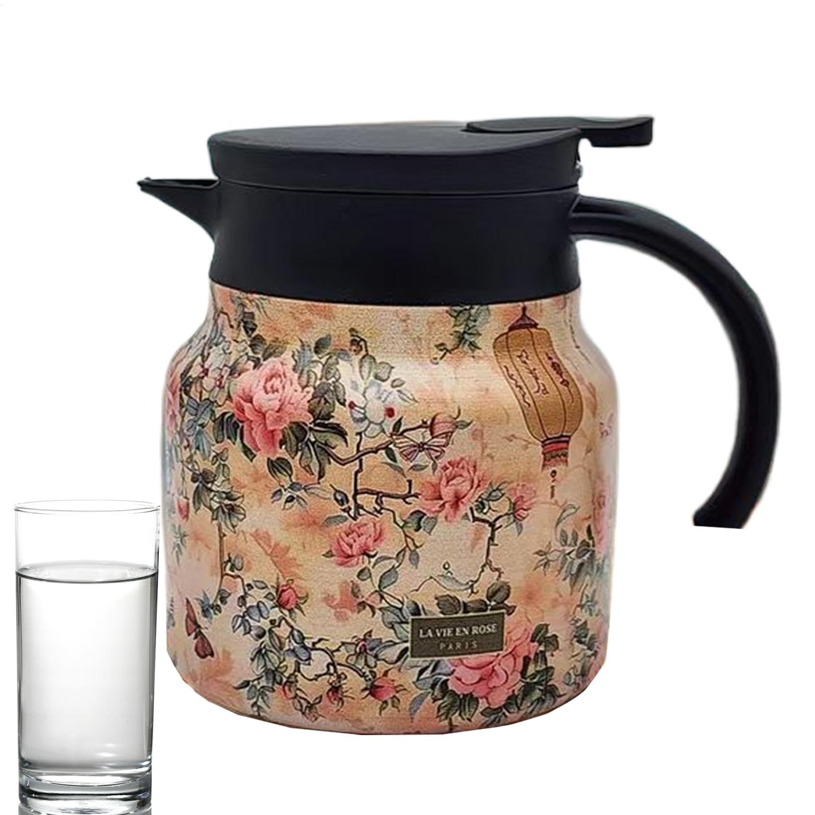 Carafe pour liquides chauds vintage à motif floral 958g avec infuseur à thé