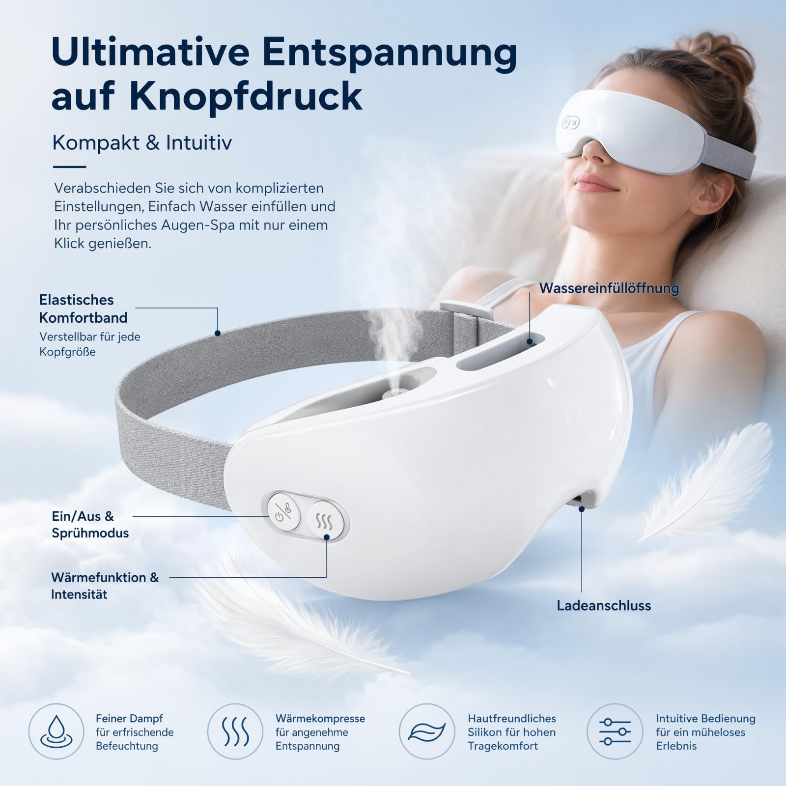 Masque Chauffant Sans Fil, Massage, Masseur Oculaire avec Chaleur, Masque Yeux, Réduit la Fatigue Oculaire Améliorent le Sommeil, Migraine, Compresse Chaude Lavable, Cadeaux pour Femme et Homme