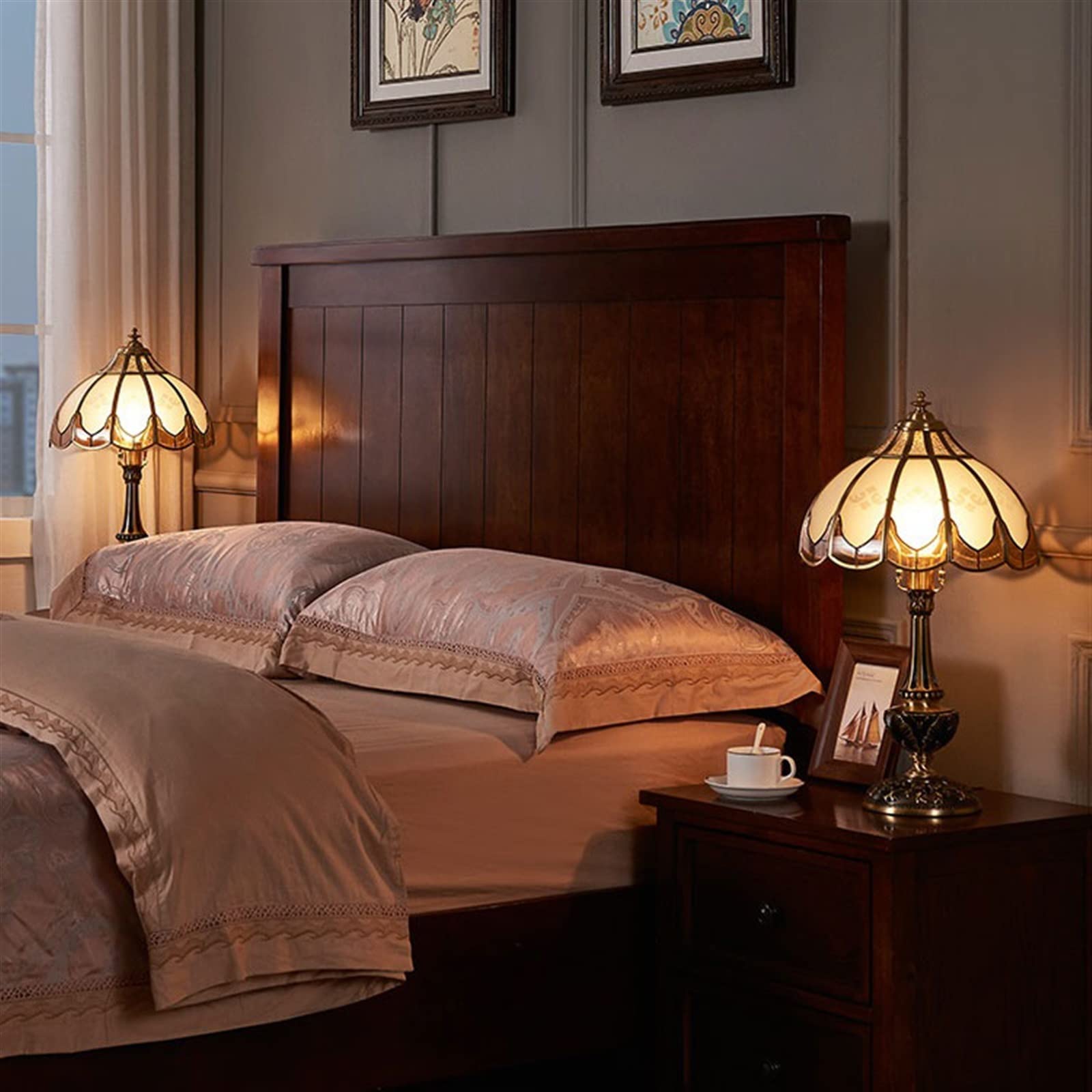 Affascinante Lampada da tavolo in rame di lusso retrò in stile europeo comodino for camera letto squisita decorativa for studio e ufficio Paralume in vetro Arredamento per la casa