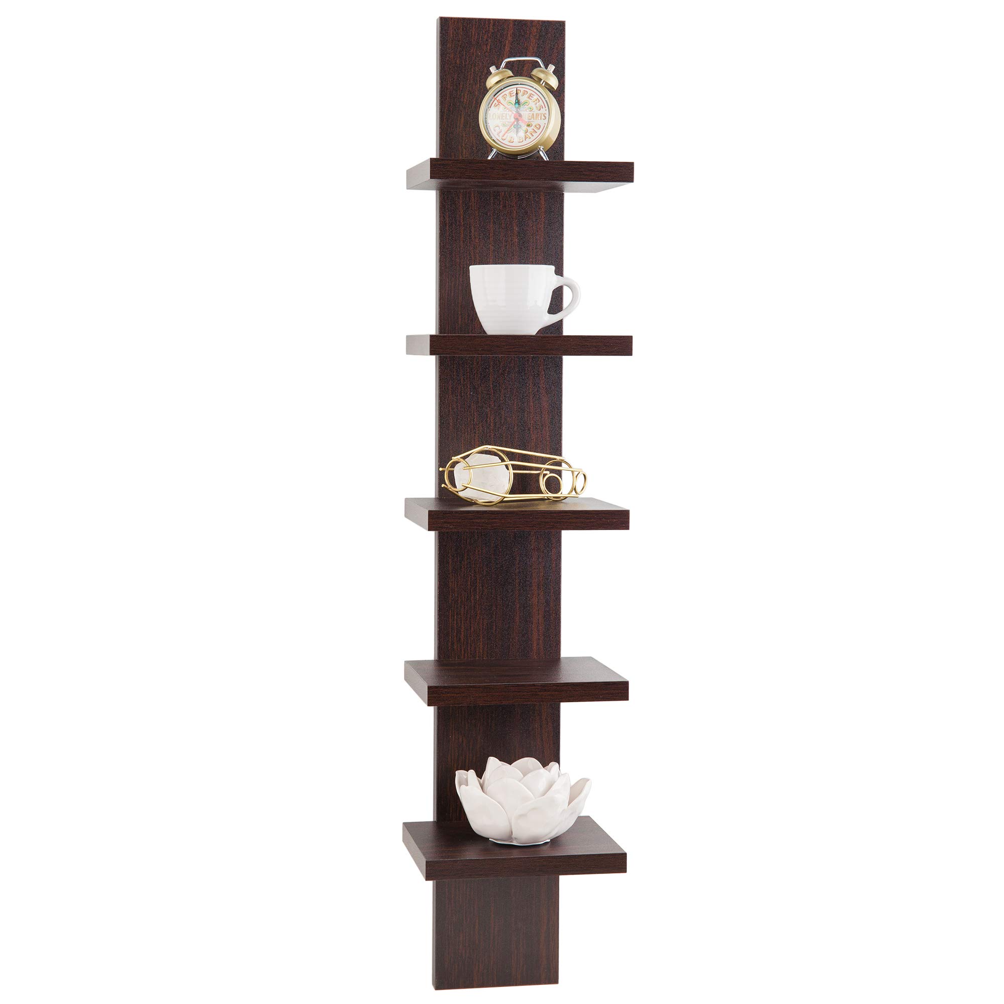 DANYA B 5 Tier Wall Shelf Unit Narrow, Dark Brown Walnut Finish