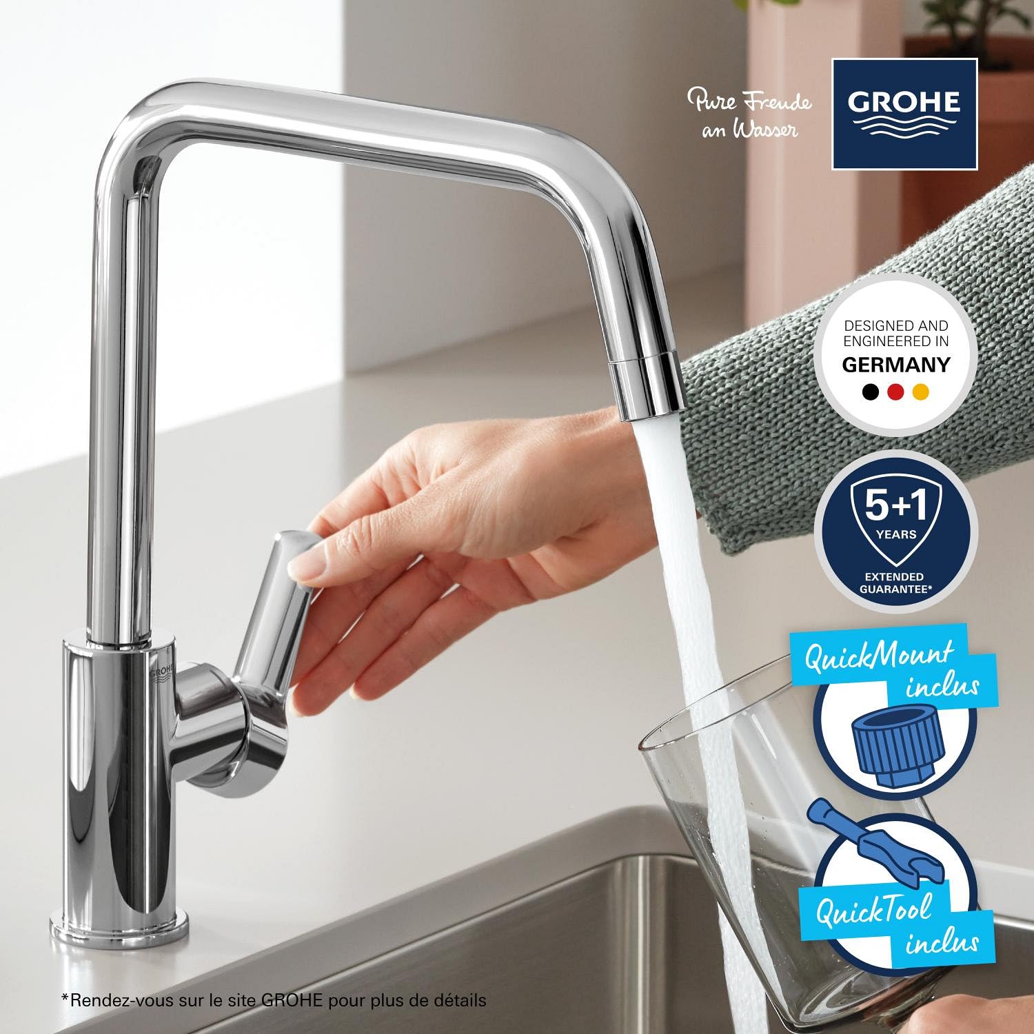GROHE mitigeur monocommande de cuisine Start, bec en forme de L, chrome, 30470000 (Import Allemagne)