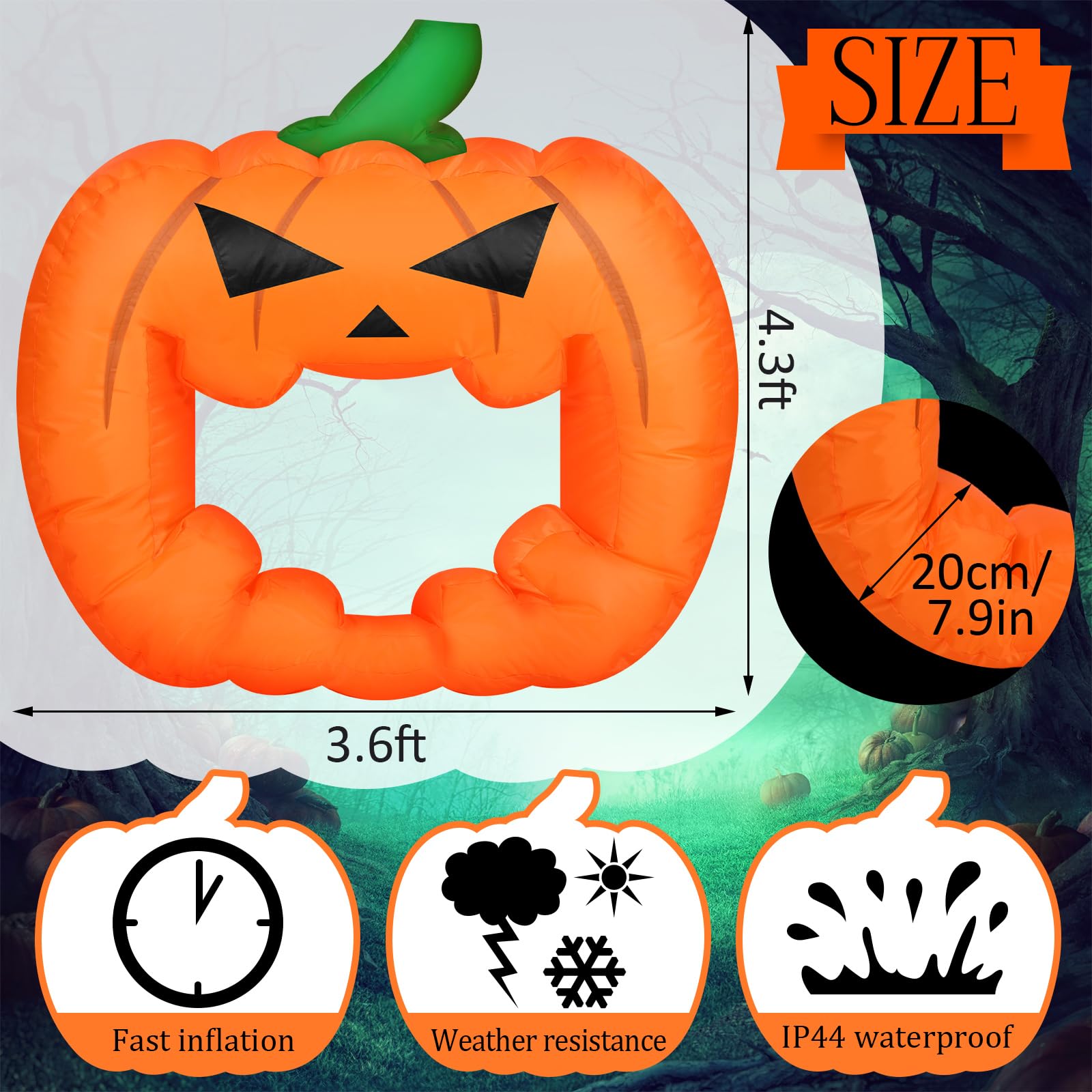 Colingmill 4.3ft Halloween Trunk or Treat Car Decoration Inflatable with Built-in LED Blow up Halloween Inflatable Witch Cat Pumpkin Outdoor Decor for SUV Yard Holiday Party Decor(Pumpkin)