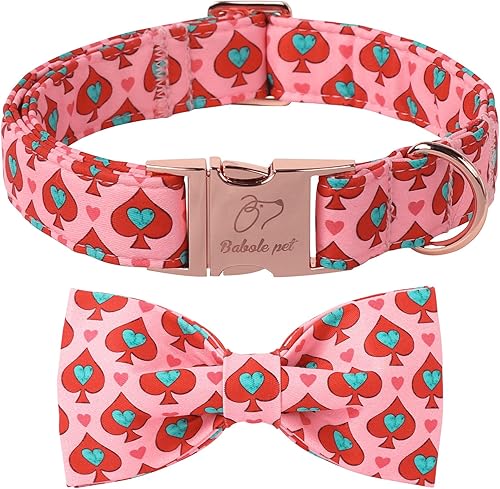 Miniatura 55 de Lindo collar de perro de fresa con corbatín – Collar ajustable de primavera y verano rosa con corbatín rosa, transpirable y cómodo, para perros