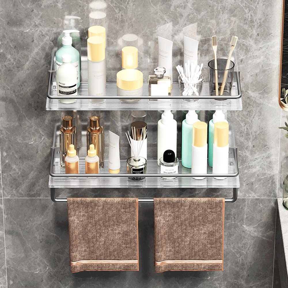 Estante de ducha adhesivo acrílico sin taladro, soporte para champú de baño para ducha o cocina, 40 cm con accesorios de ducha para una fácil instalación