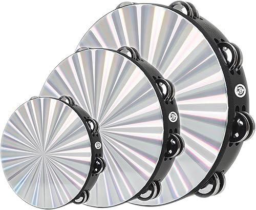 HLMOptimo Paquete de 3 panderetas para adultos, pandereta de madera de 6 pulgadas, 8 pulgadas, 10 pulgadas, cascabeles de metal de una sola fila,