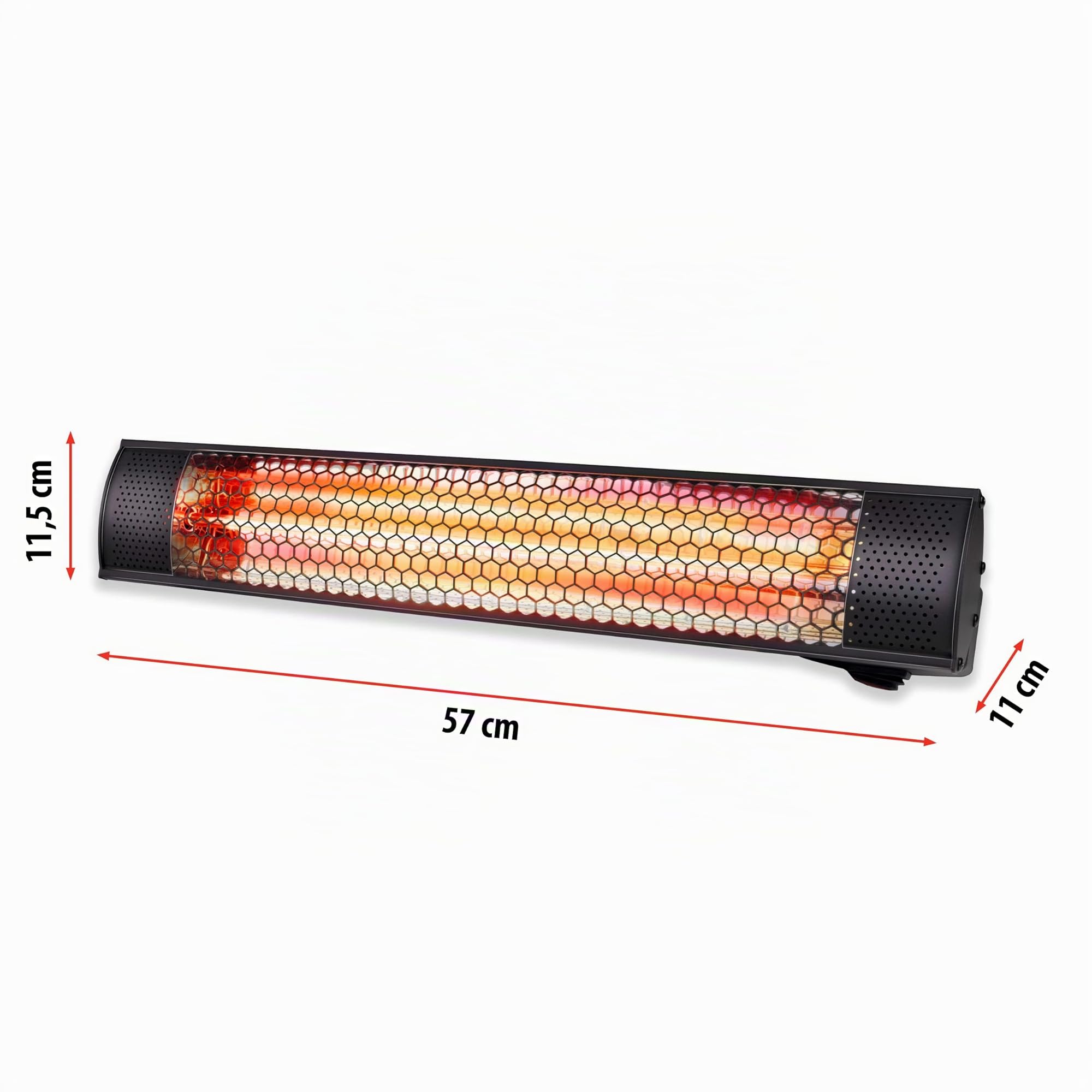 alpina XD-YS2000DE - Stufa a infrarossi 2000 W, per uso interno ed esterno, certificato IP55, fissaggio a parete o soffitto, 57 x 11,5 x 11 cm, colore: Nero