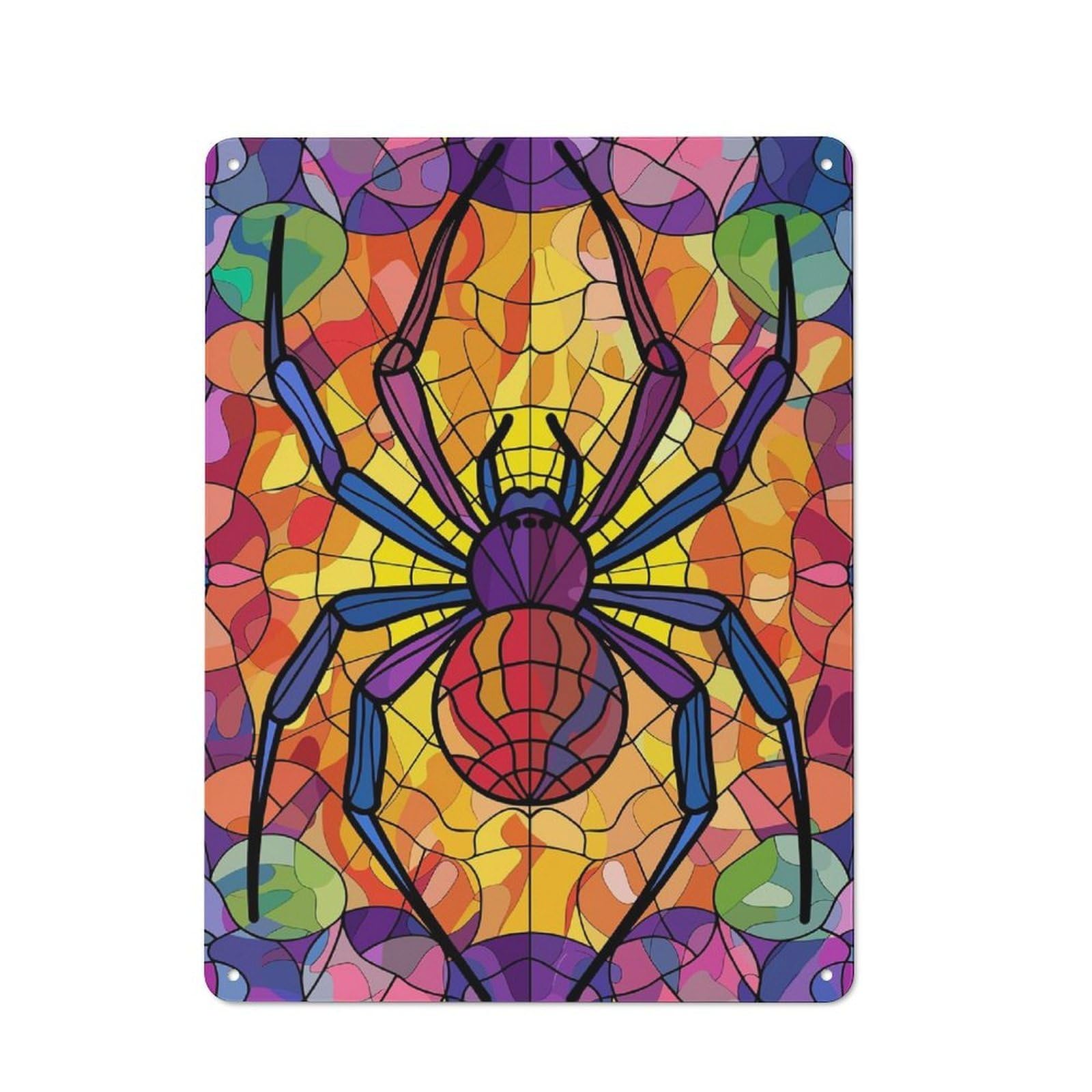 Junmoney Style-16 Metal Wall Sign 40X30cm Featuring Stained Glass Spider Web For Café Or Home Bar, For Collectors Decorating Cafés And Home Bars