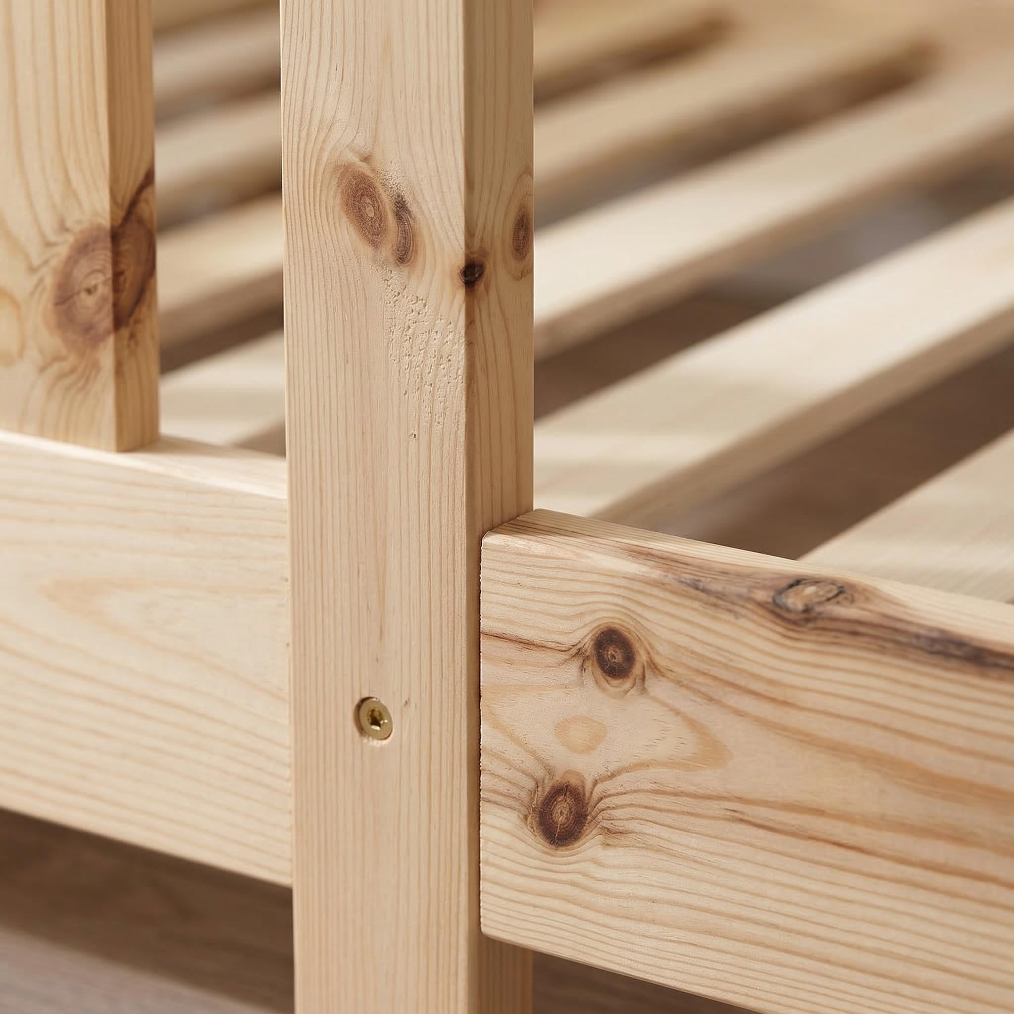 ecoMI Letto per bambini con protezione anticaduta e rete a doghe, letto da pavimento Montessori in legno di pino massiccio, letto singolo, naturale, 80 x 160 cm