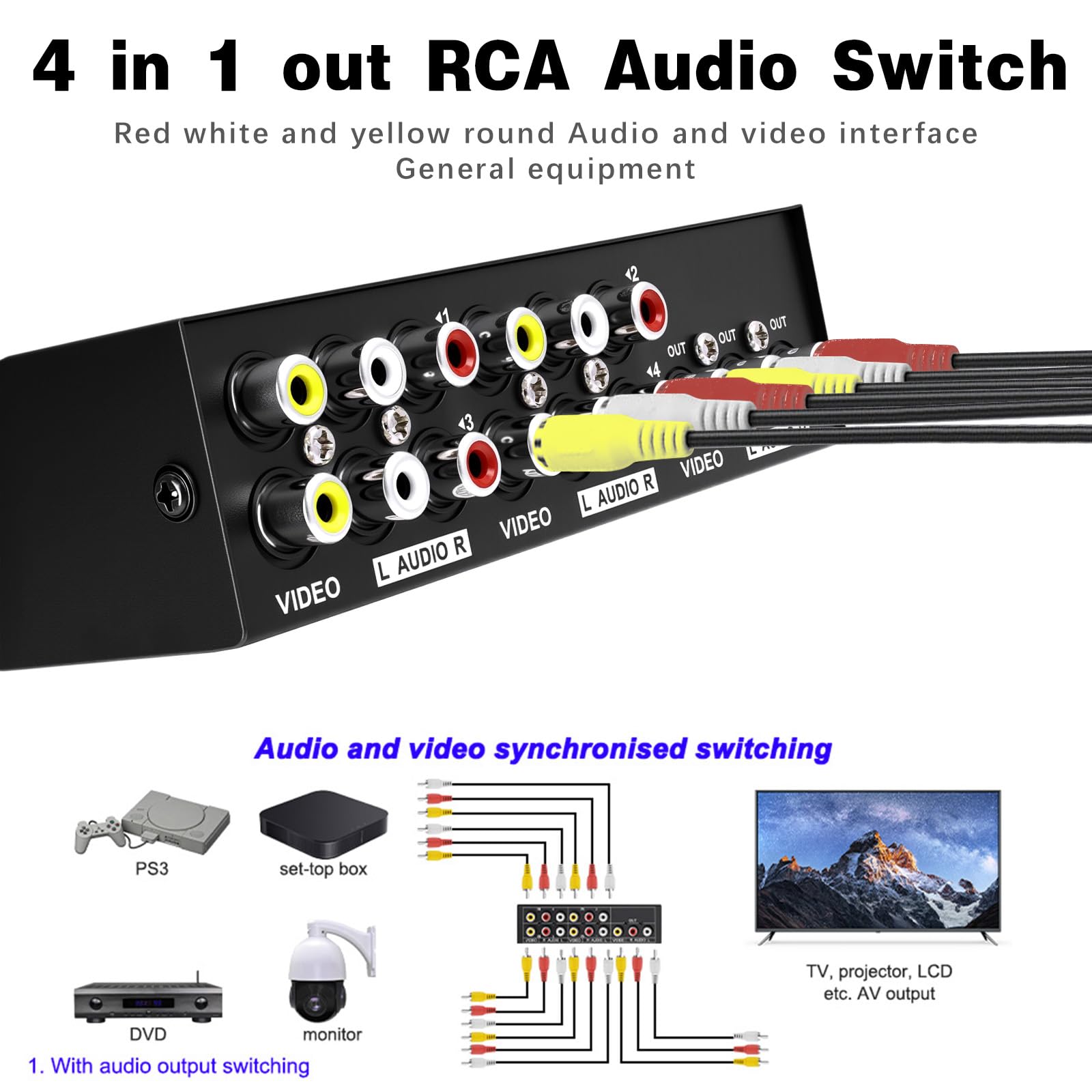 Amazon | Duttek AV切替器, RCA分配器, RCAスイッチボックス、4ポート
