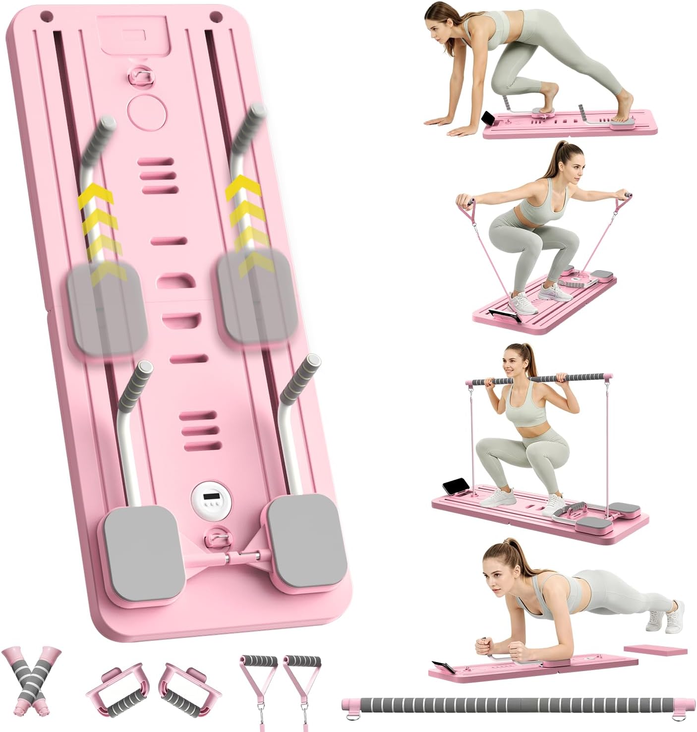 Foldable Pilates Reformer Pilates Board Set for Home Automatic Rebound Multifunctional Pilates Reformer Machine with Resistance Bands Pilates Bar