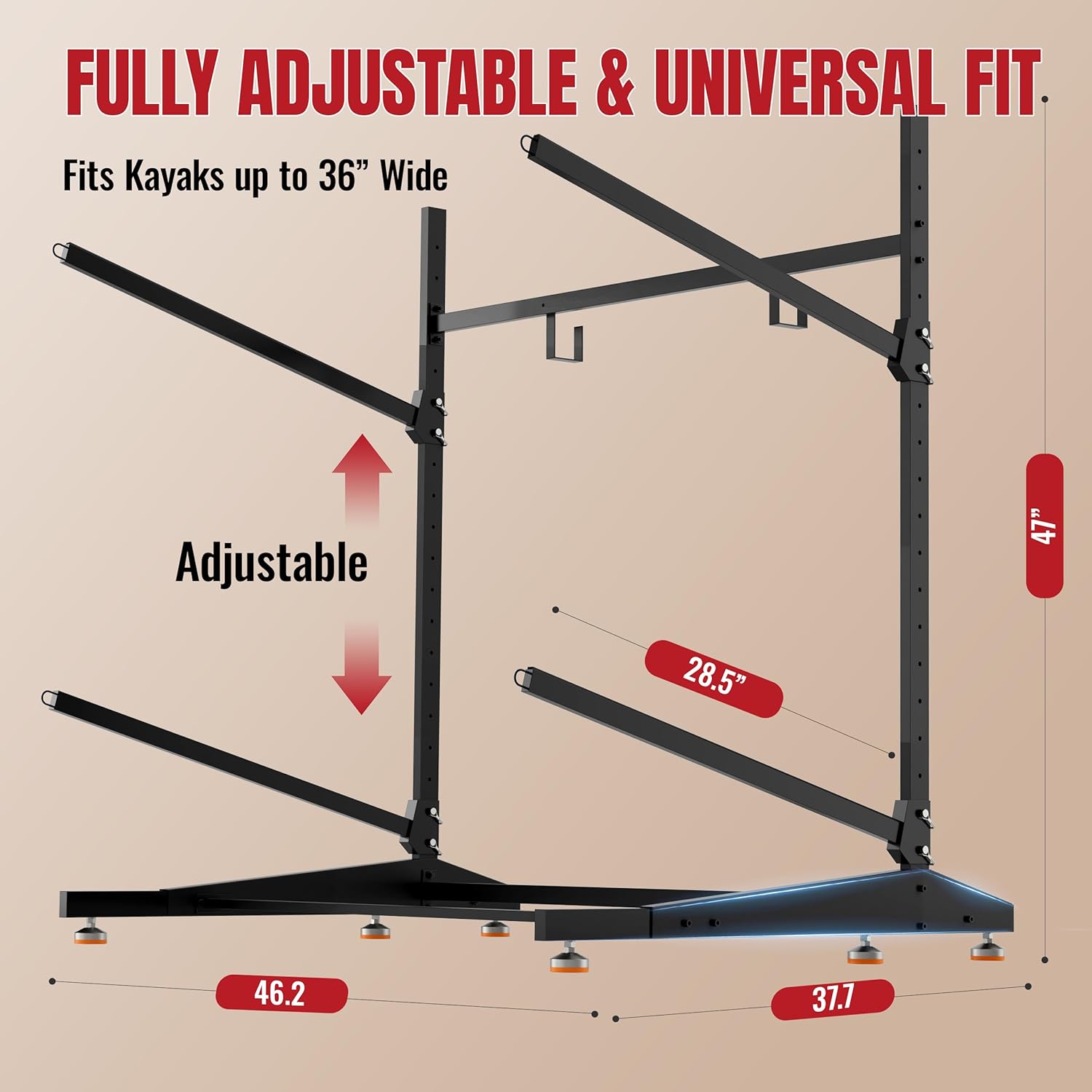 Kayak Storage Rack, Heavy Duty Free-Standing Canoe Stand, 304 Stainless Steel & Anti-Snap Molded Joint, Adjustable Vertical Holder for Garage Outdoor Lakeside Seaside