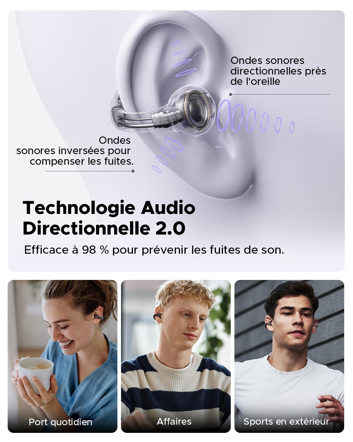 truefree B1 Écouteurs Bluetooth sans Fil, Casque à Clip Ouverts, Écouteurs Sport, Bluetooth 5.4,Confortables, 3D Son Clair, EQ Dynamique, APP, Léger et Stable Seulement 5 g, 25 h de Temps de Lecture