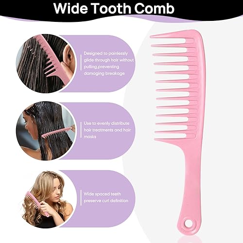 Miniatura 6 de Cepillo desenredante para mujer, cabello rizado y húmedo, cepillo desenredante, peine de dientes anchos, peines de cola de rata para separar el