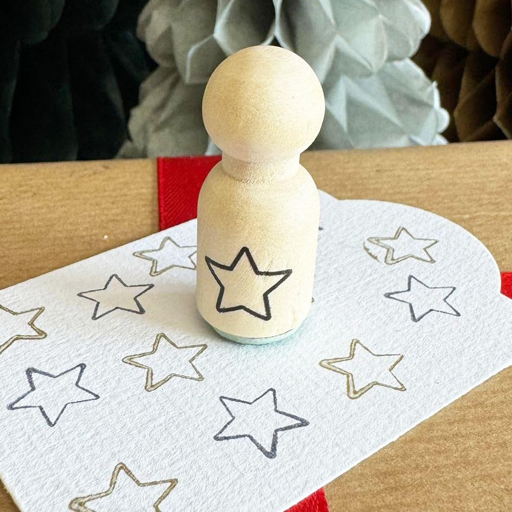 Mini Star Rubber Stamp, Christmas Wood Ink Stamp for Cards Scrapbooking Projects, Christmas Stamp, DIY Gift Tags Crafts, Festive Crafts