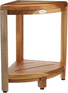 DecoTeak Teak Corner Shower Shelf – 2 Tier Waterproof Bathroom Storage Organizer Compact Wood Storage | Water-Resistant Design | Space Saver for Showers & Small Bathrooms | Shaving Foot Rest