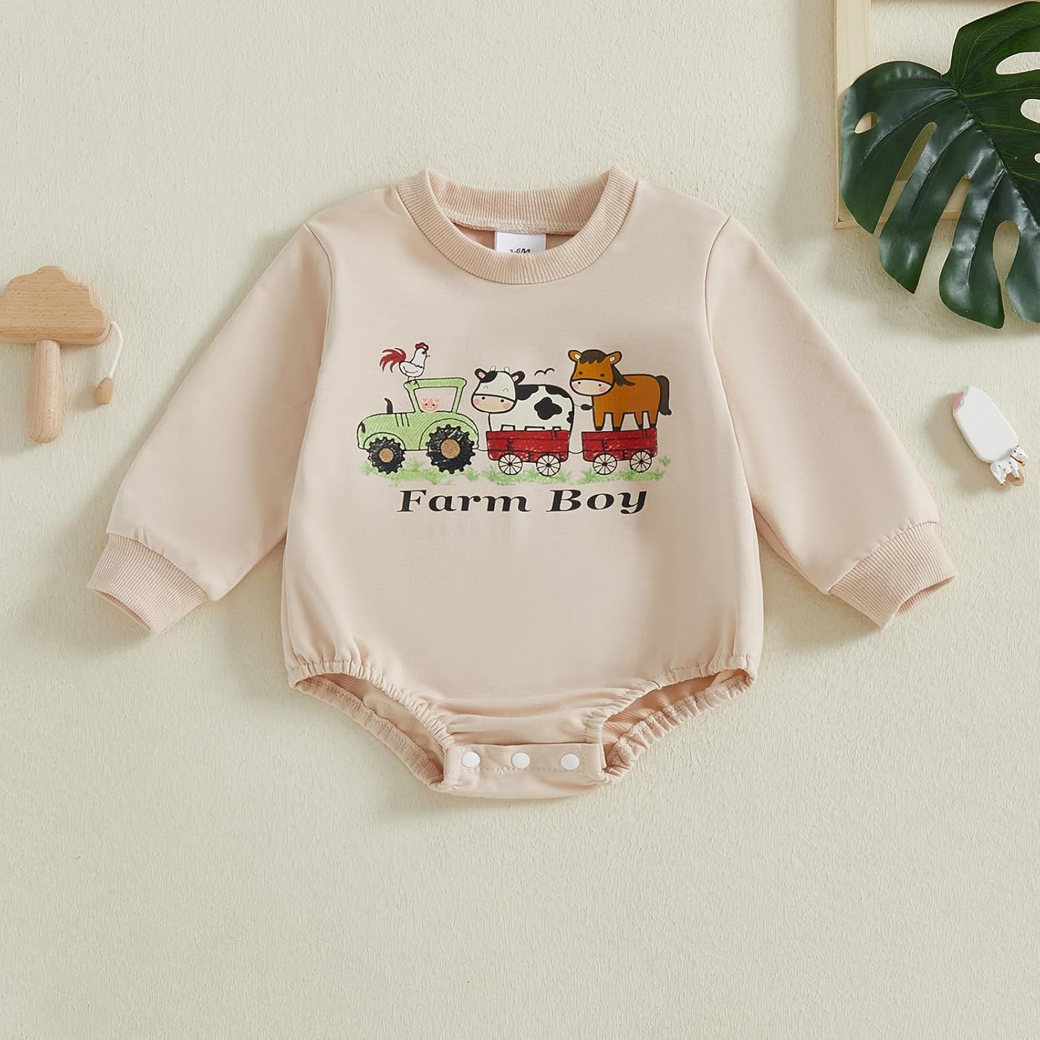 Newborn Infant Farm Boy Baby Clothes Western Outfit Tractor Cow Print Onesie Winter Long Sleeve Romper - Image 3