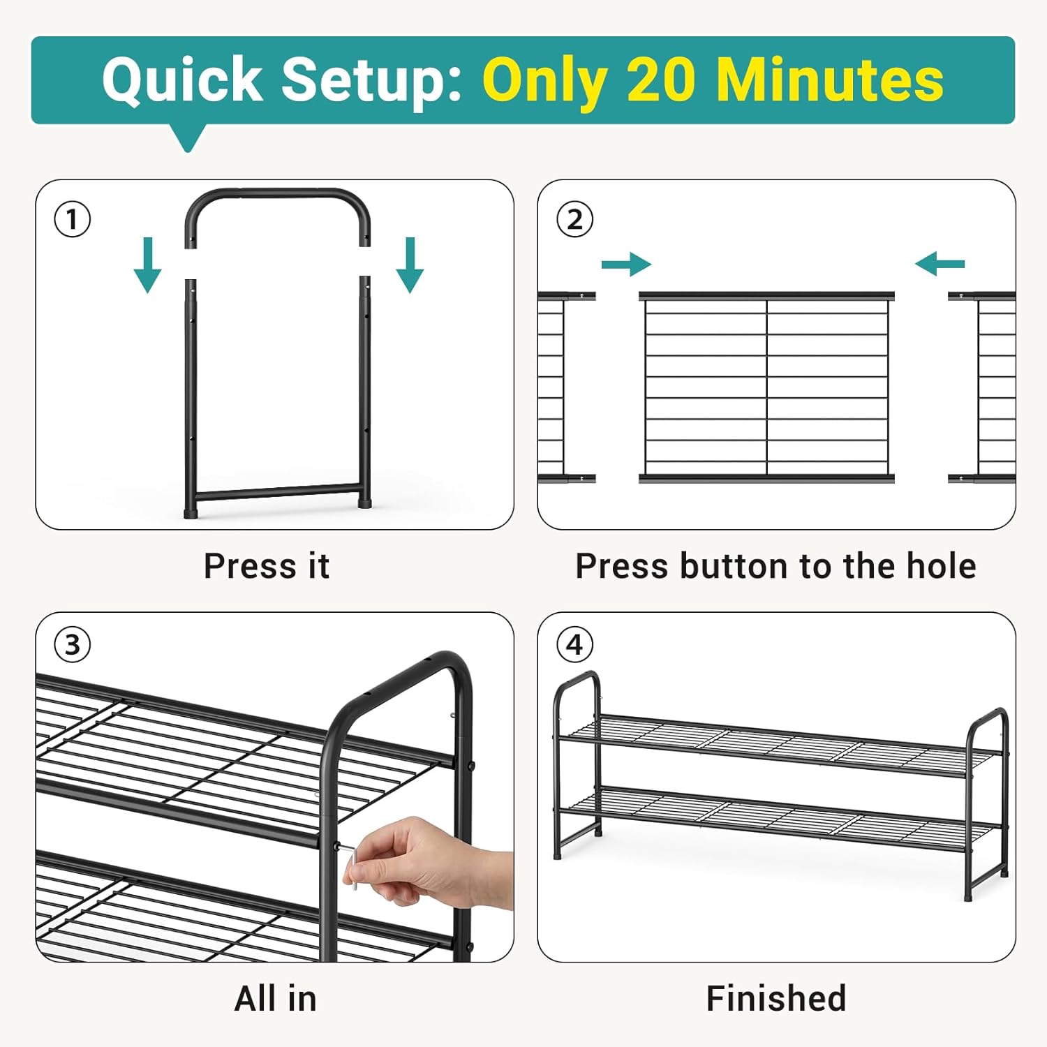 AOODA Long 2 Tier Shoe Rack for Closet Metal Wide Stackable Shoe Storage Organizer for Entryway, Bedroom, Floor, 18-Pairs Low Shoe Shelf, Black