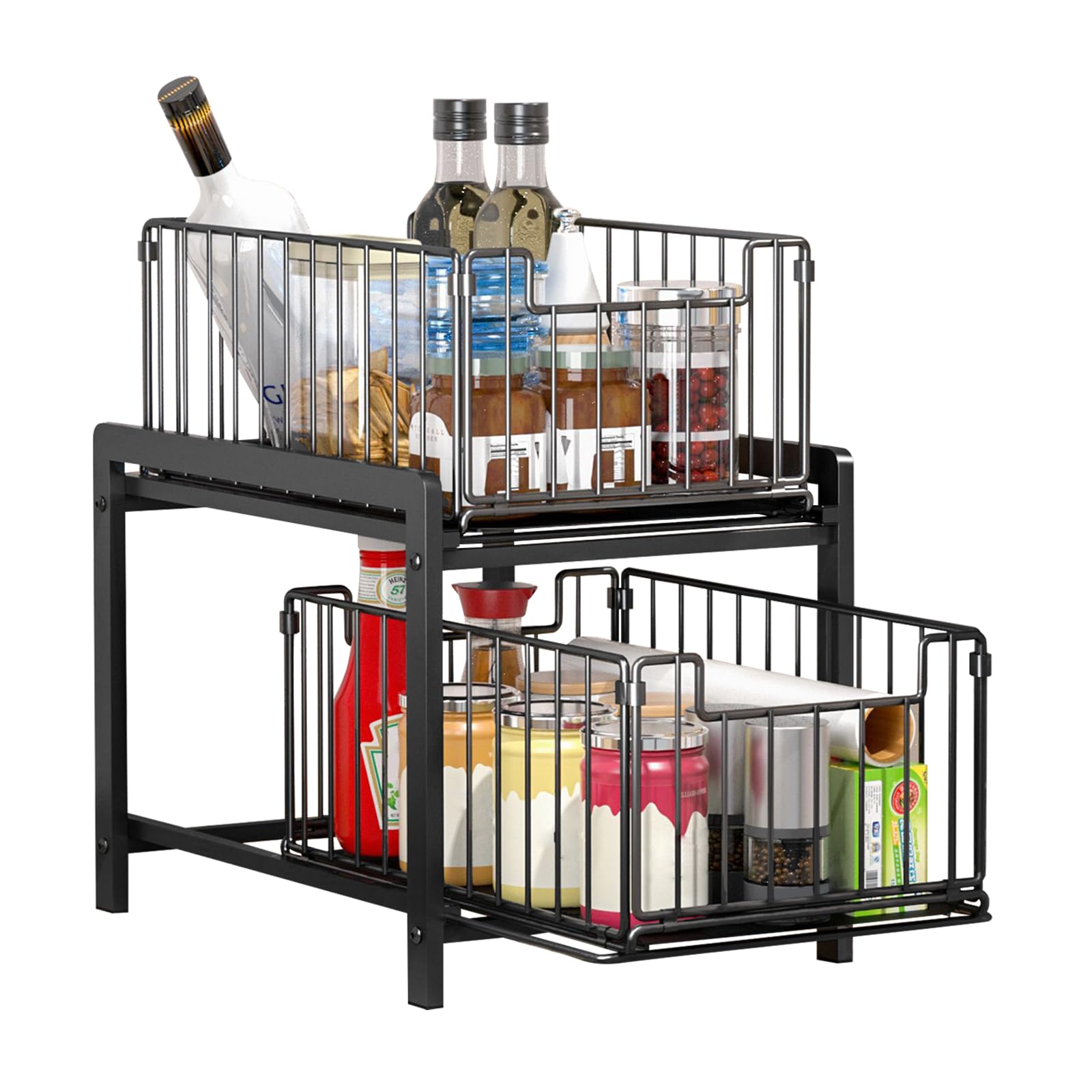 HUOLE Rangement sous Evier, Organisateur D'Armoires De Cuisine pour Armoires de Cuisine, Bac Coulissant Placard Cuisine, Organisateur de Tiroirs,26 x 37 x 38,5 cm (Noir)