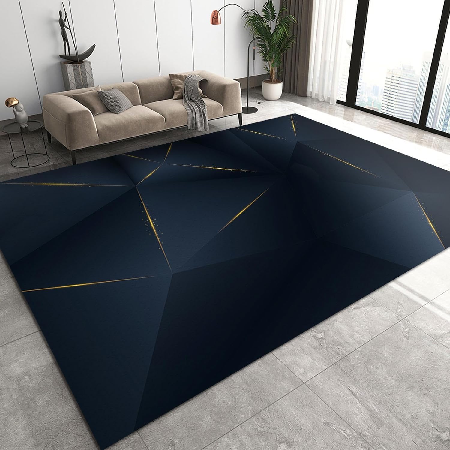 Tapis salon géométrique poils courts facile d'entretien pour résoudre le problème de poussière