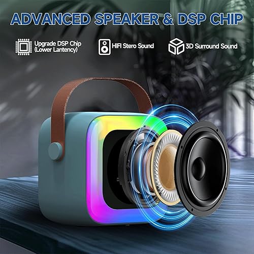 Miniatura 3 de Mini máquina de karaoke para niños, adolescentes y adultos, máquina de karaoke para niños con 2 micrófonos inalámbricos y luces LED, juguetes para