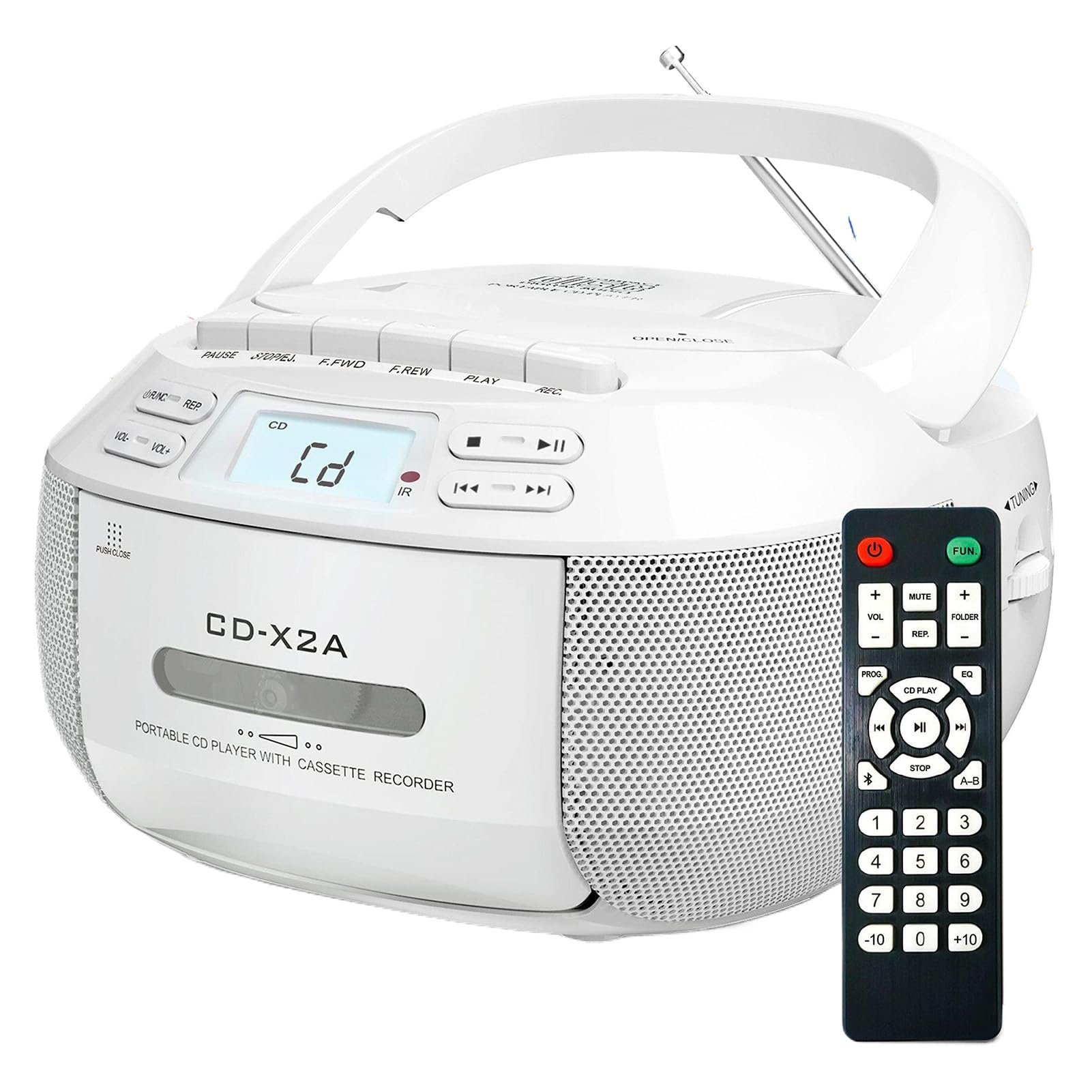 Lettore CD portatile con Bluetooth, radio AM/FM, unità flash USB e batteria integrata, lettore CD per la casa in ABS, Bianco