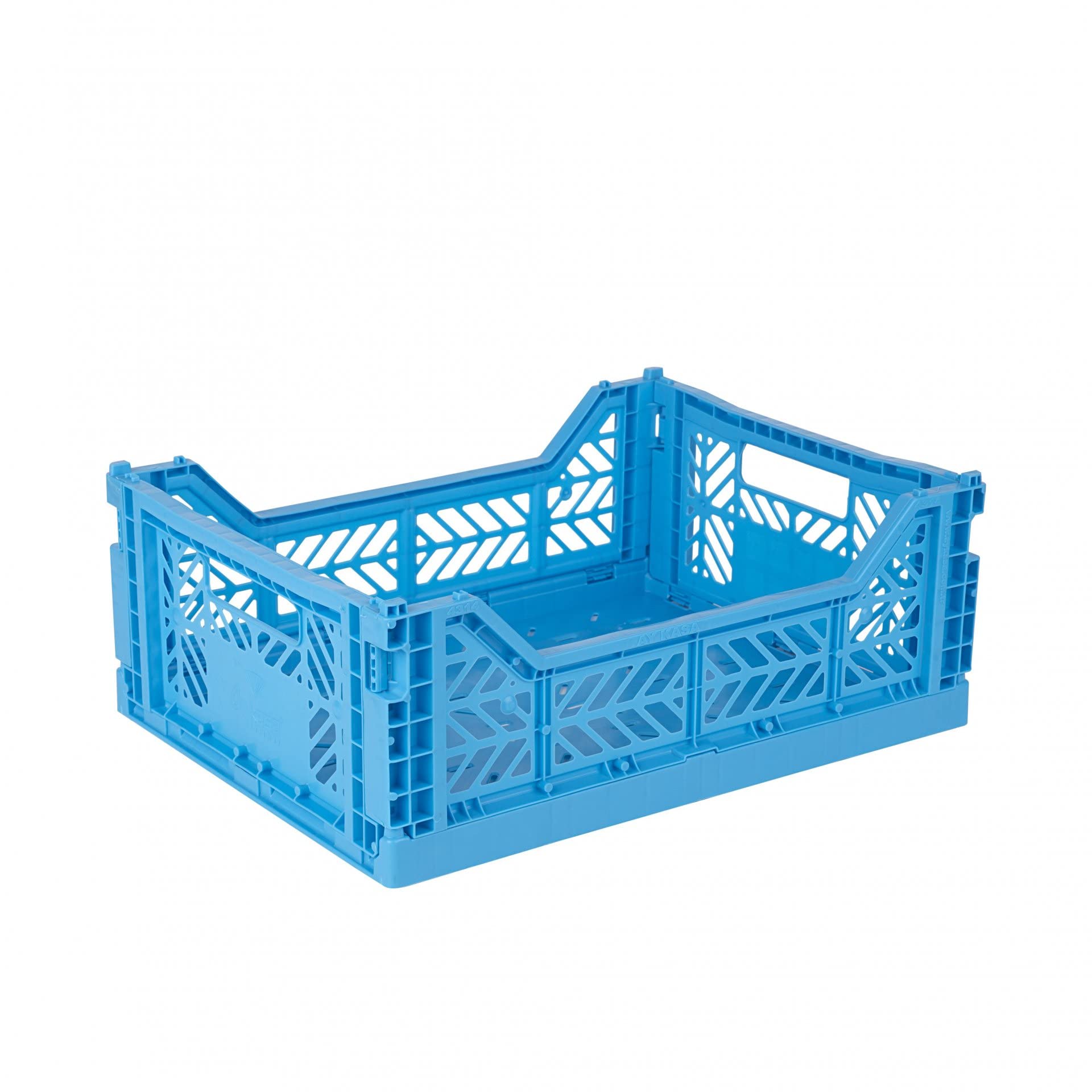 Aykasa Turquoise Folding Crate, Sturdy Folding Box, Plastic, Stackable, Midi (40 X 30 X 14 Cm)