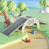 LUUUYOUU 4-in-1 Montessori Indoor Climbing Slide for Kids 2+: Slide, Rock Wall, Balance Beam, Cradle - Safe HDPE Playground White